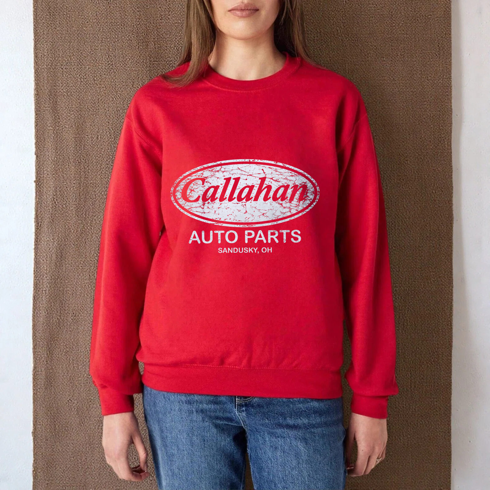 TEECURENT Callahan Auto Parts Sweatshirt Black Oversized Crewneck Pullover Sandusky Oh Vintage Logo Design