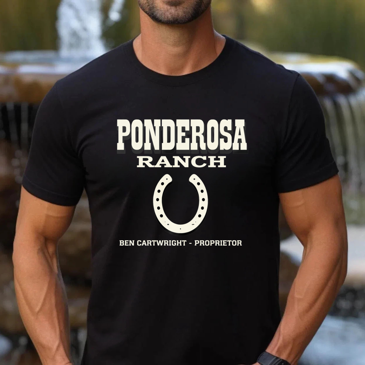 TEECURENTPonderosa Ranch T-Shirt Ben Cartwright Proprietor Western Cowboy Shirt Black Cotton Tee-TeeCurent