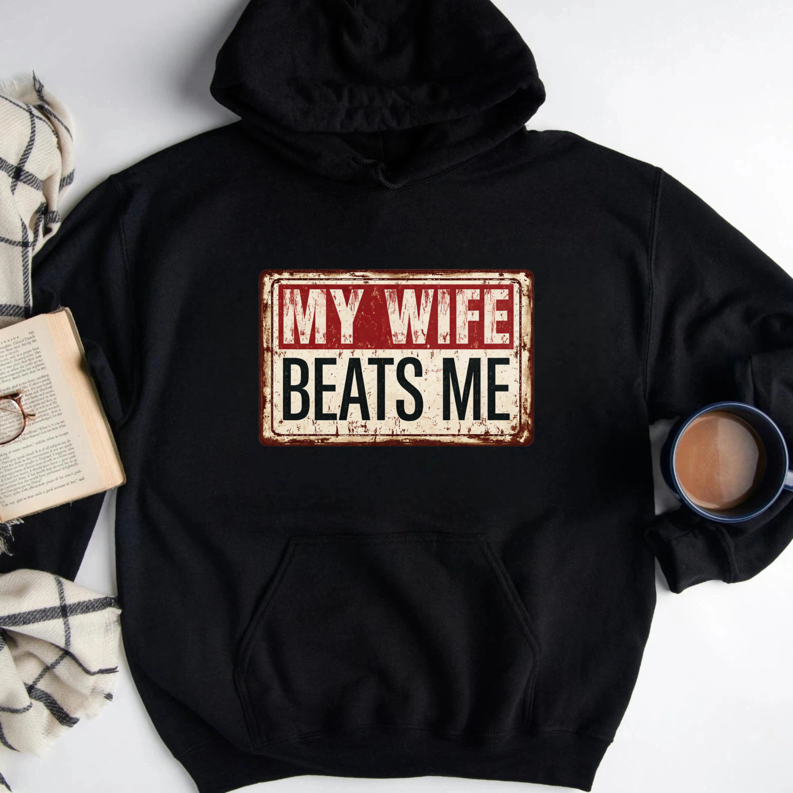 TEECURENT Gildan My Wife Beats Me Hoodie Funny Couple Shirt For Men Women Gift Sweatshirt Casual Wear