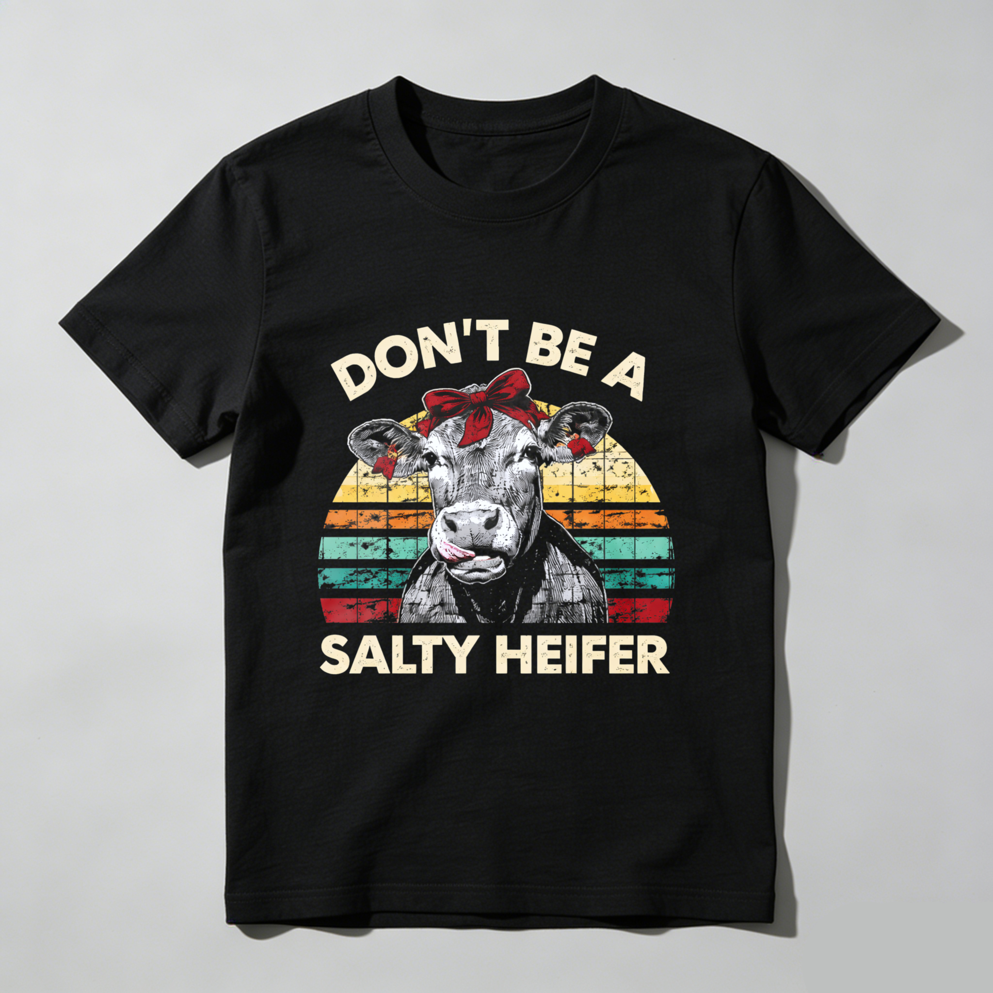 TEECURENT Dont Be A Salty Heifer Vintage Cow Graphic T-Shirt Funny Farm Animal Humor Shirt WOMEN
