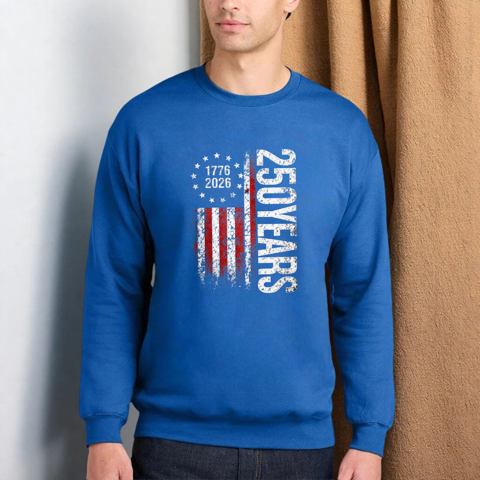 American Flag 250 Years 1776 2026 Independence Day Celebration Sweatshirt Black Unisex Crewneck Pullover Long Sleeve Top