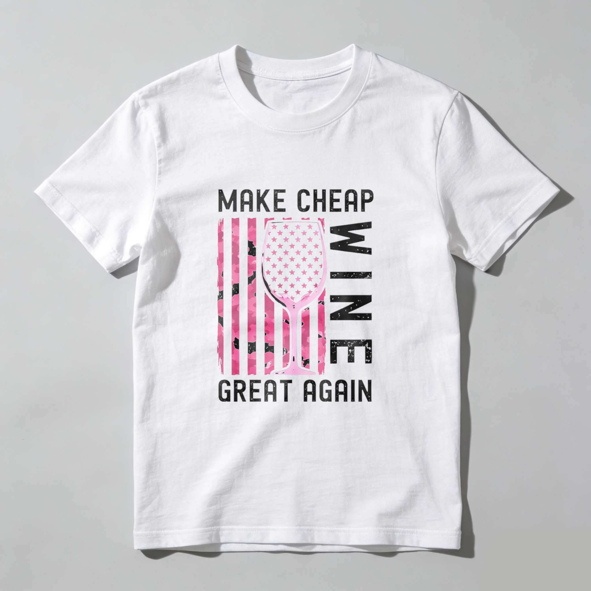 TEECURENT Make Cheap Wine Great Again Patriotic T-Shirt With American Flag Design For Wine Lovers And Humor Fans WOMEN