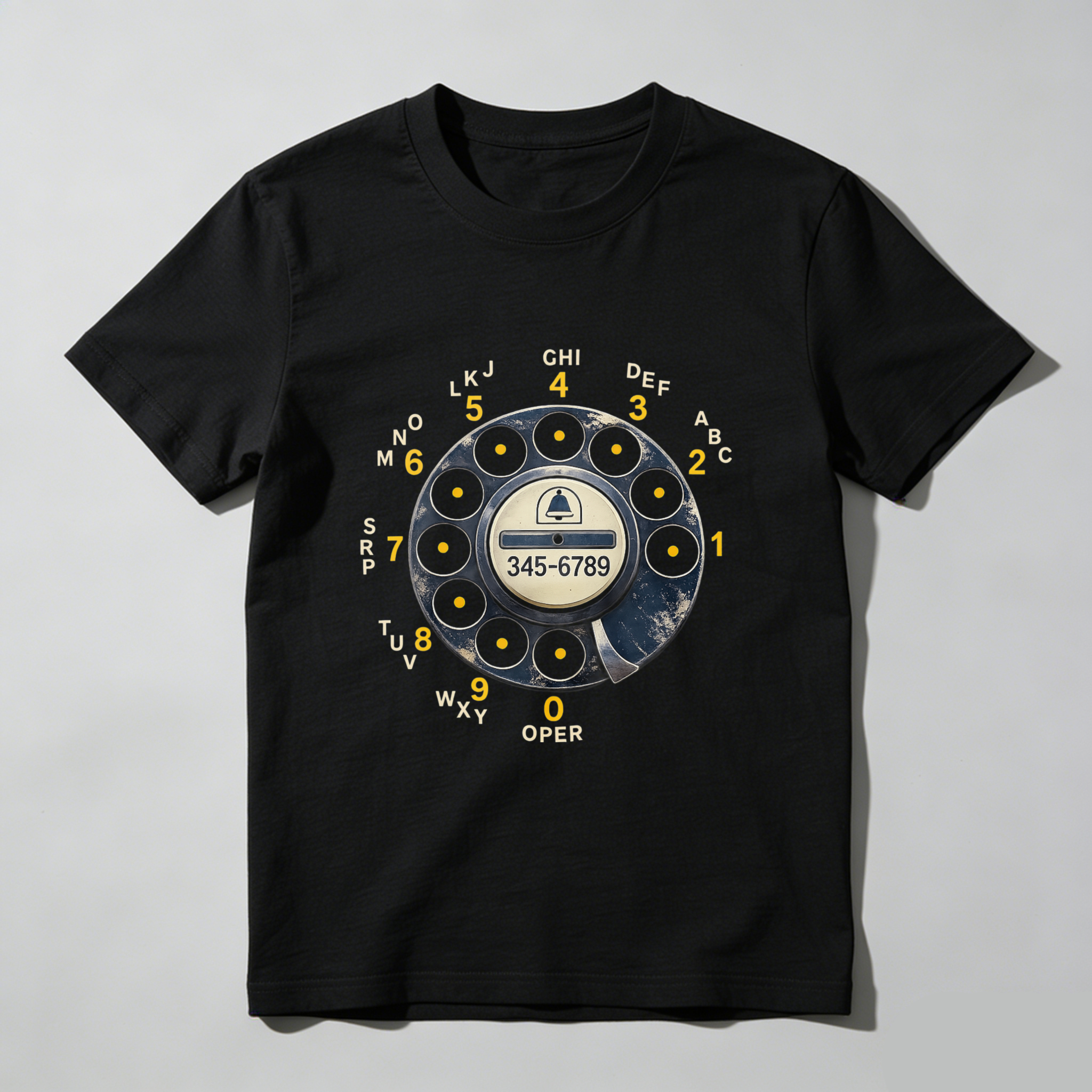 Vintage Rotary Dial Phone T-Shirt Made In Usa Retro Telephone Design Black Cotton Shirt Unisex Classic Style Gift For Tech Enthusiasts