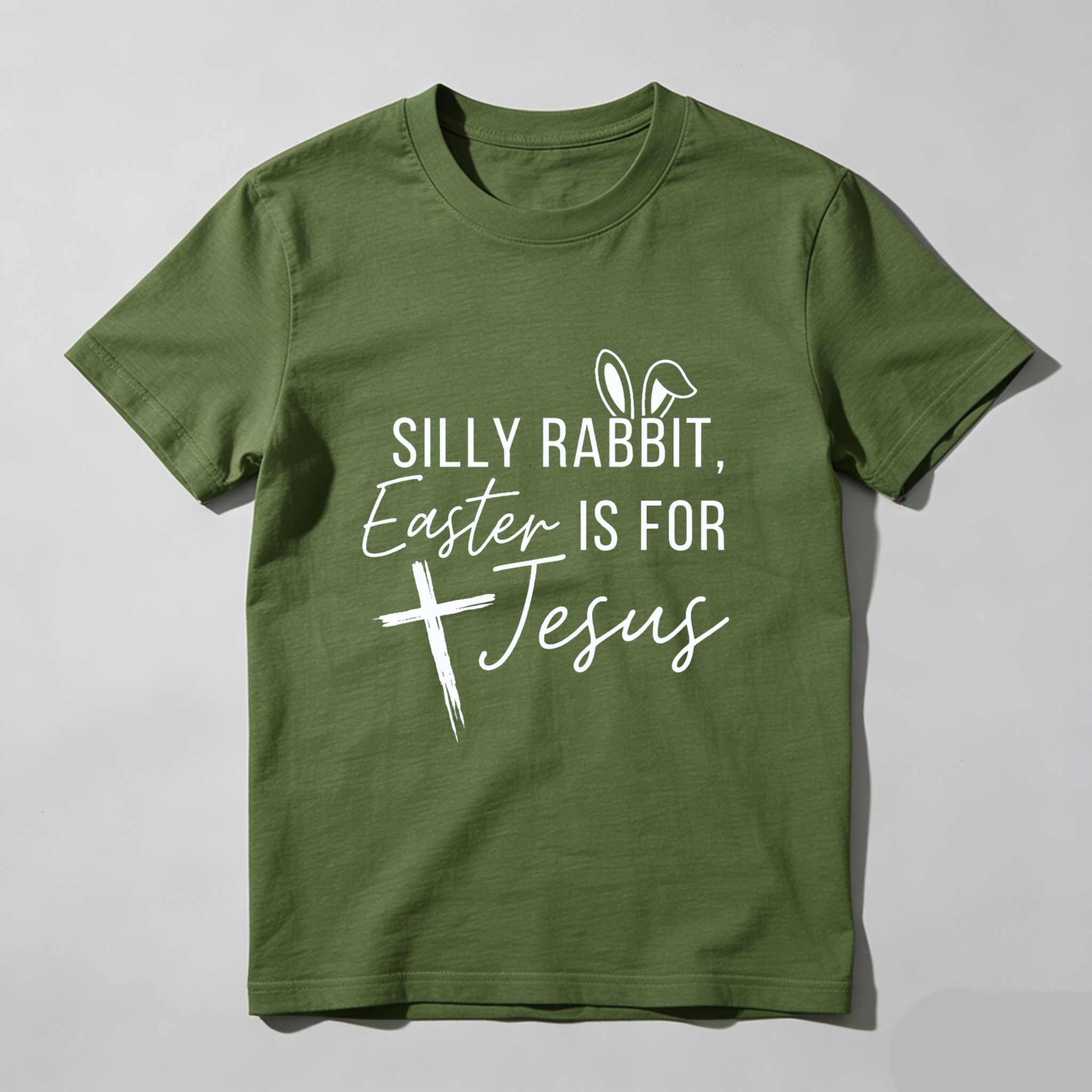 TEECURENT Silly Rabbit Easter Is For Jesus Christian Easter T Shirt With Cross And Bunny Ears Design WOMEN