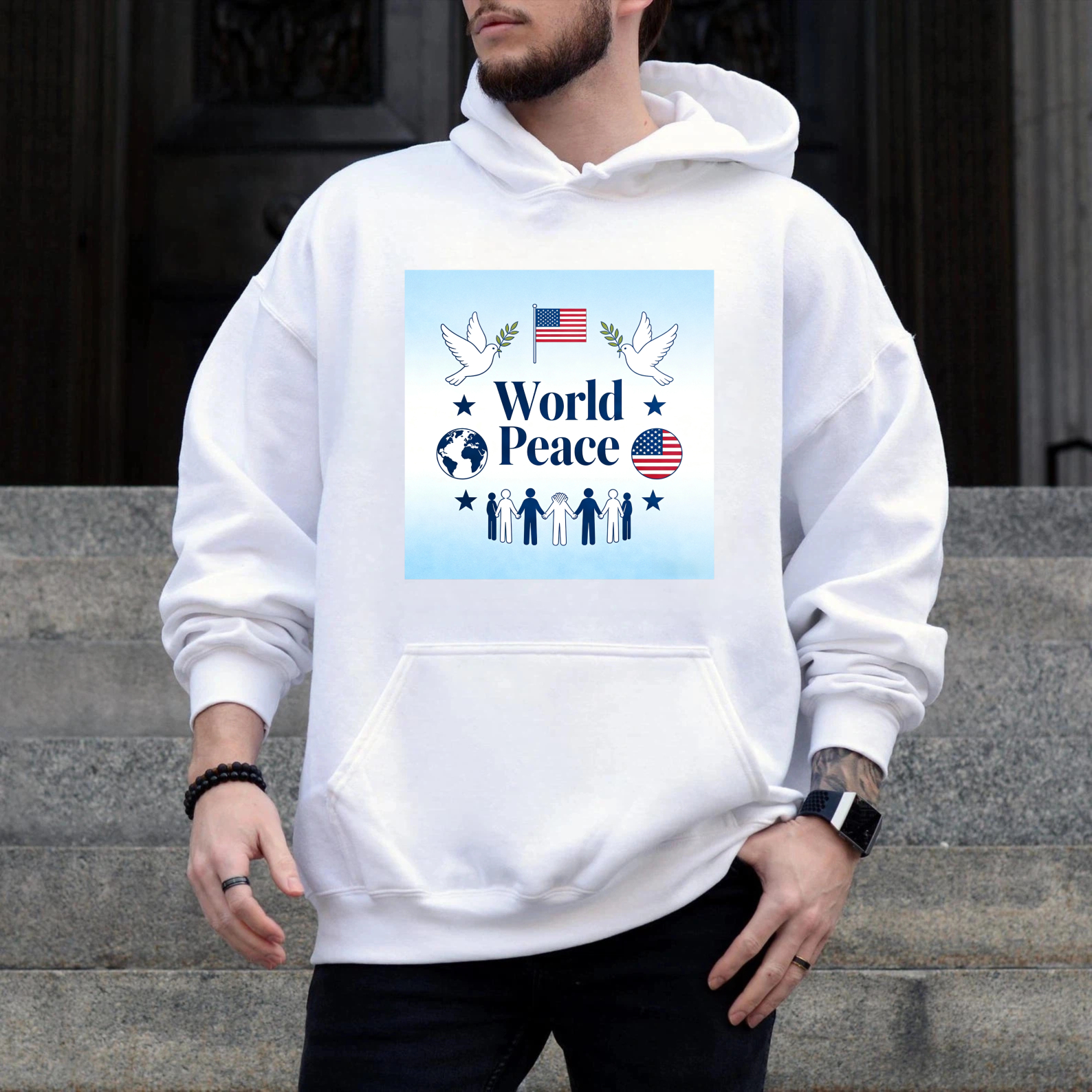 TEECURENT World Peace Usa Flag Dove And Globe Design Hoodie For Men Women Unisex Sweatshirt With American Patriotism And Unity Theme