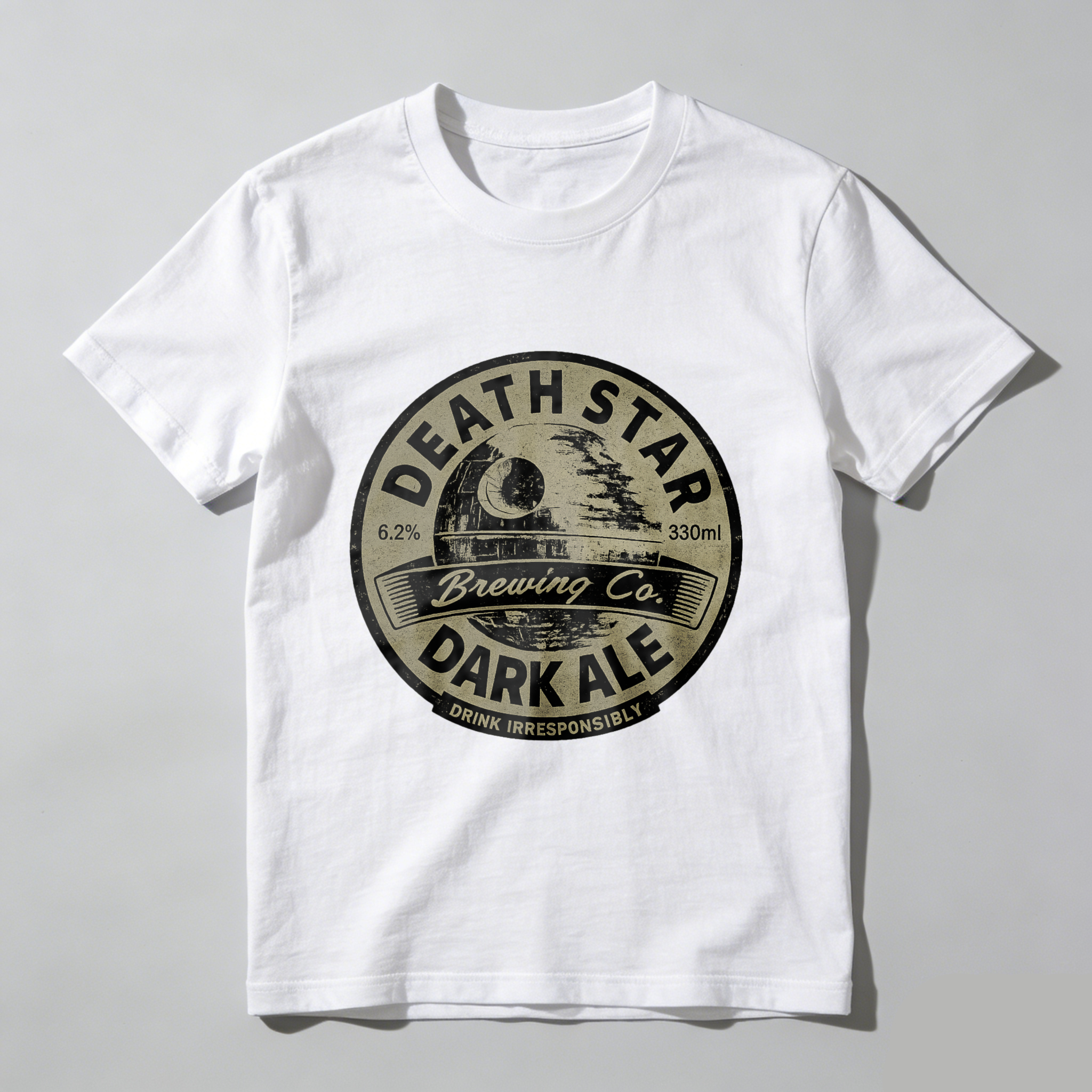 TEECURENT Death Star Brewing Co Dark Ale T-Shirt Unisex Cotton Tee Shirt With Beer Label Design Star Wars Inspired Apparel For Men And Women