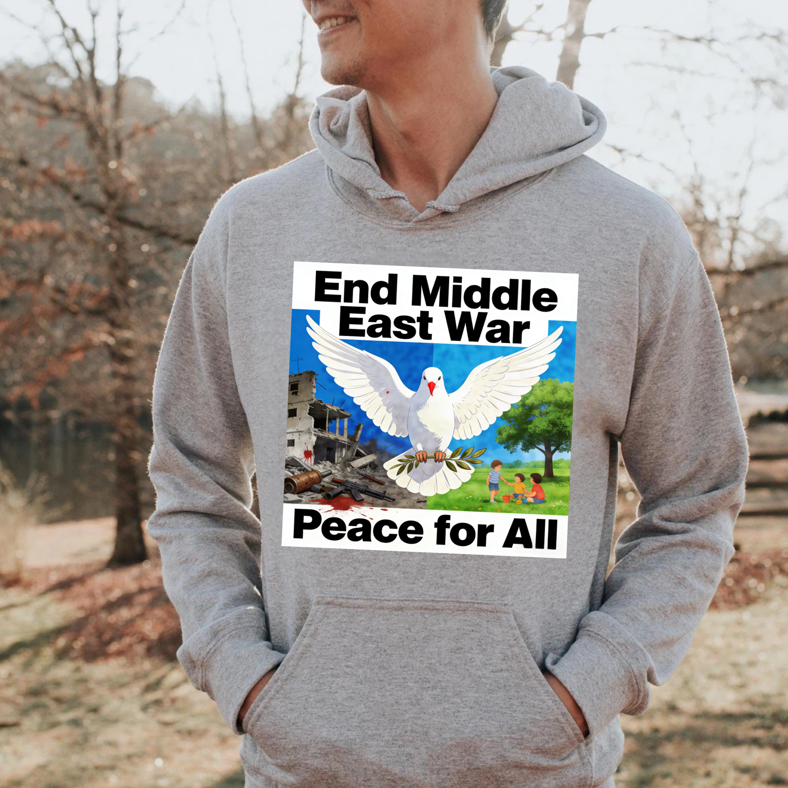 TEECURENT End Middle East War Peace For All Hoodie With Dove And Olive Branch Graphic Design For Peace Advocacy And Awareness