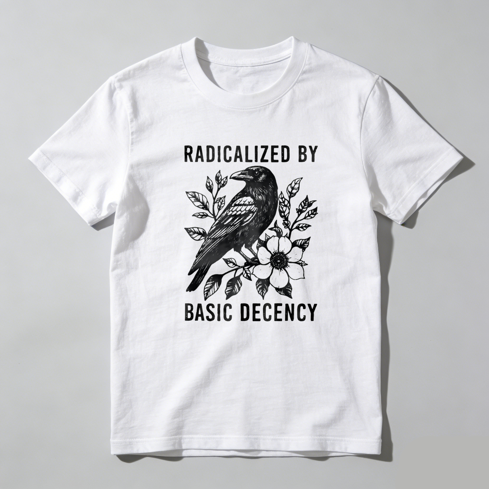 TEECURENTRadicalized By Basic Decency Bird And Floral Design T Shirt-TeeCurent