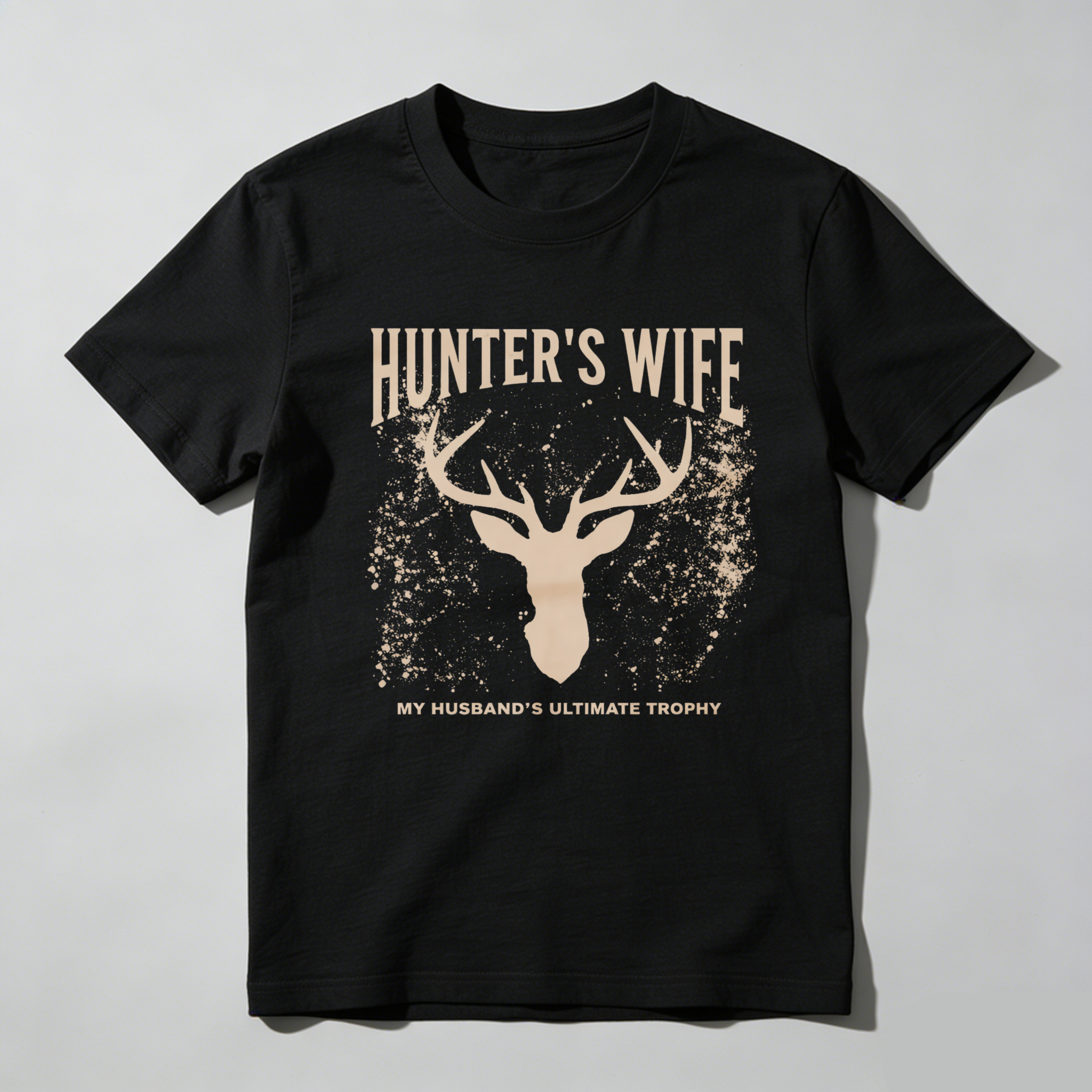 TEECURENT Hunters Wife My Husbands Ultimate Trophy Deer Head Graphic T-Shirt For Women Hunting Theme Casual Shirt-TeeCurent