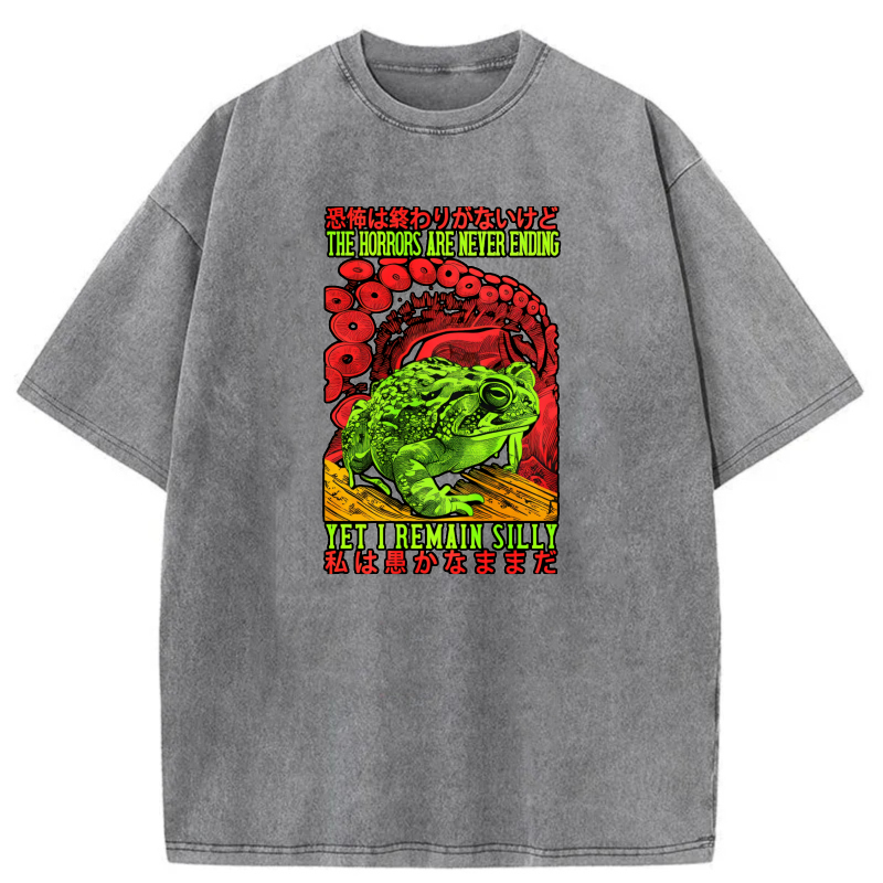 Green Frog Red Tentacles Horror Text Design tshirt 100% cotton
