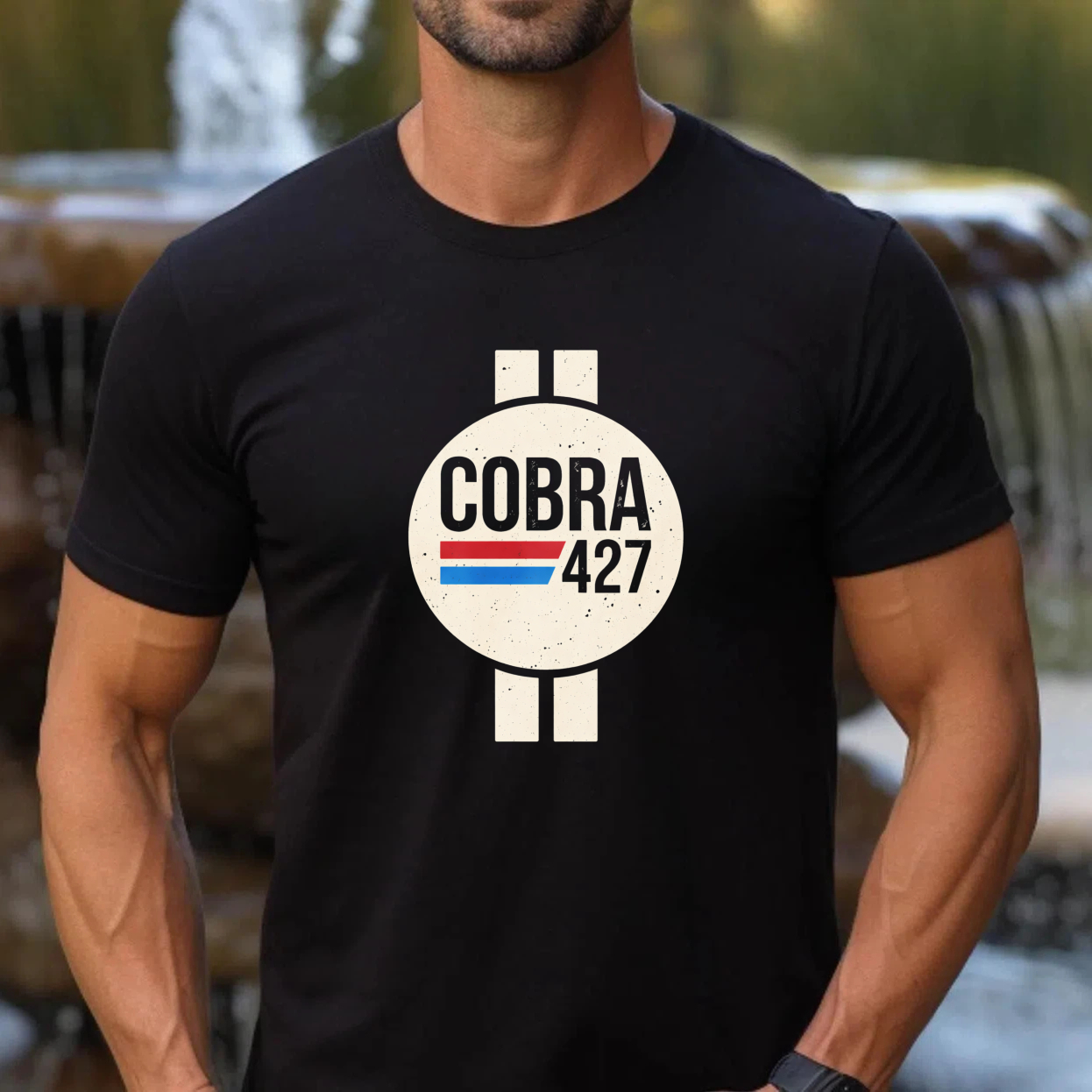 Cobra 427 Classic Car Logo T Shirt Black Vintage Automotive Design Men's Tee