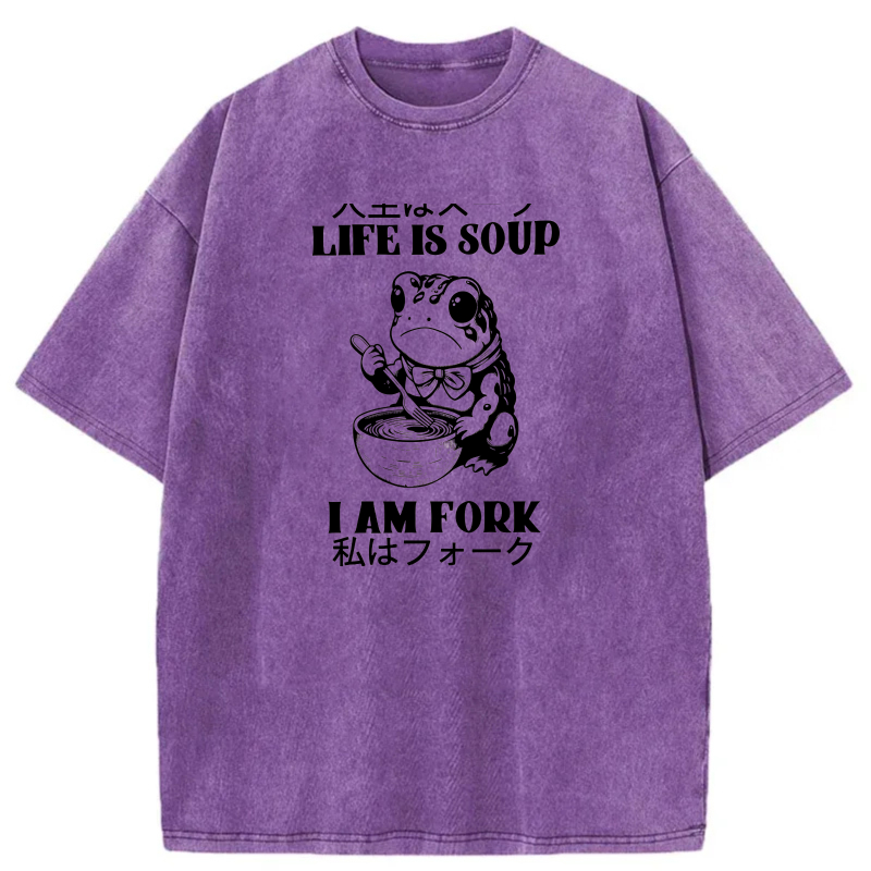 Life Is Soup I Am Fork Frog Eating Bowl tshirt 100% cotton