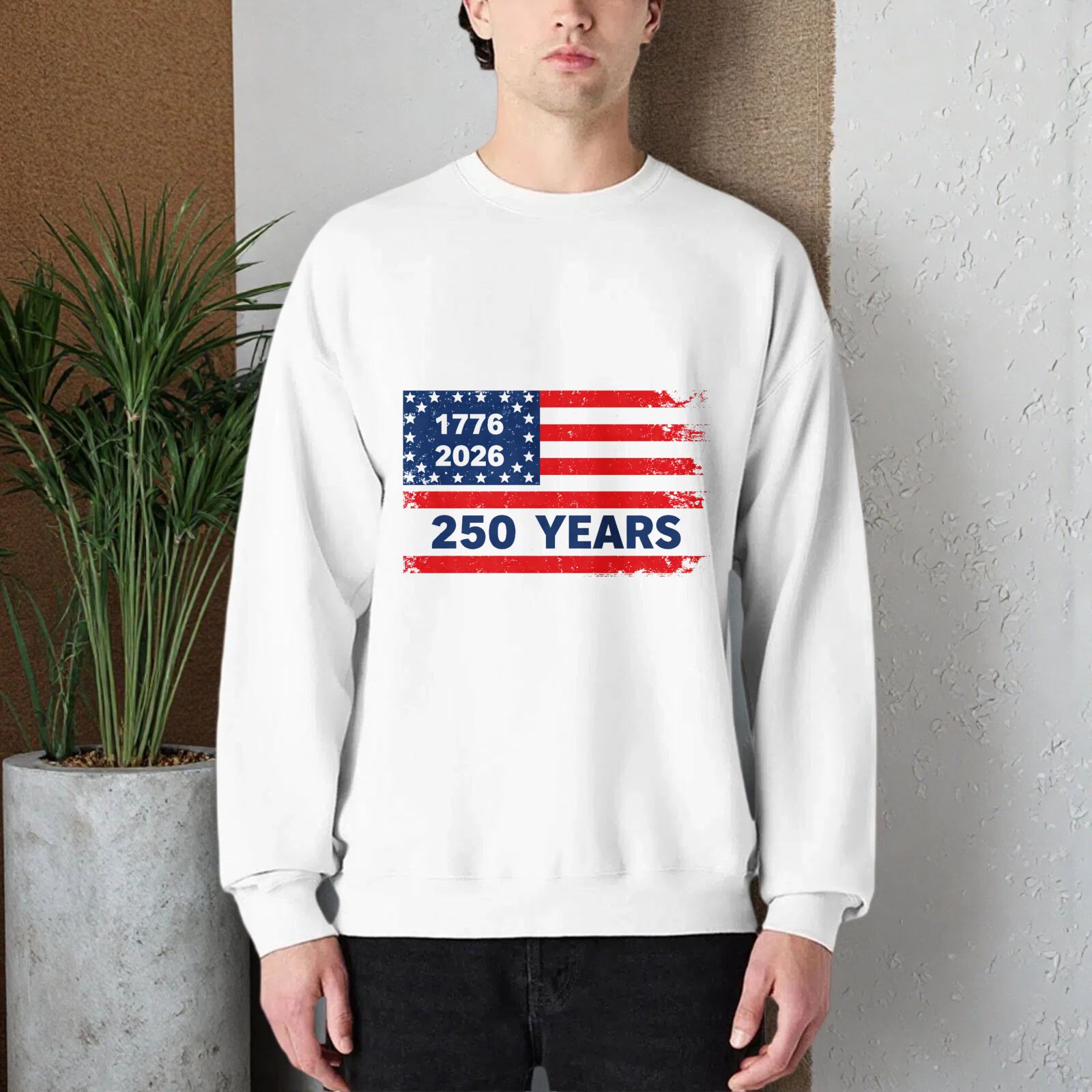 American Flag 250 Years Independence Day Usa Patriotic Sweatshirt Black Crewneck Long Sleeve Unisex Pullover Top