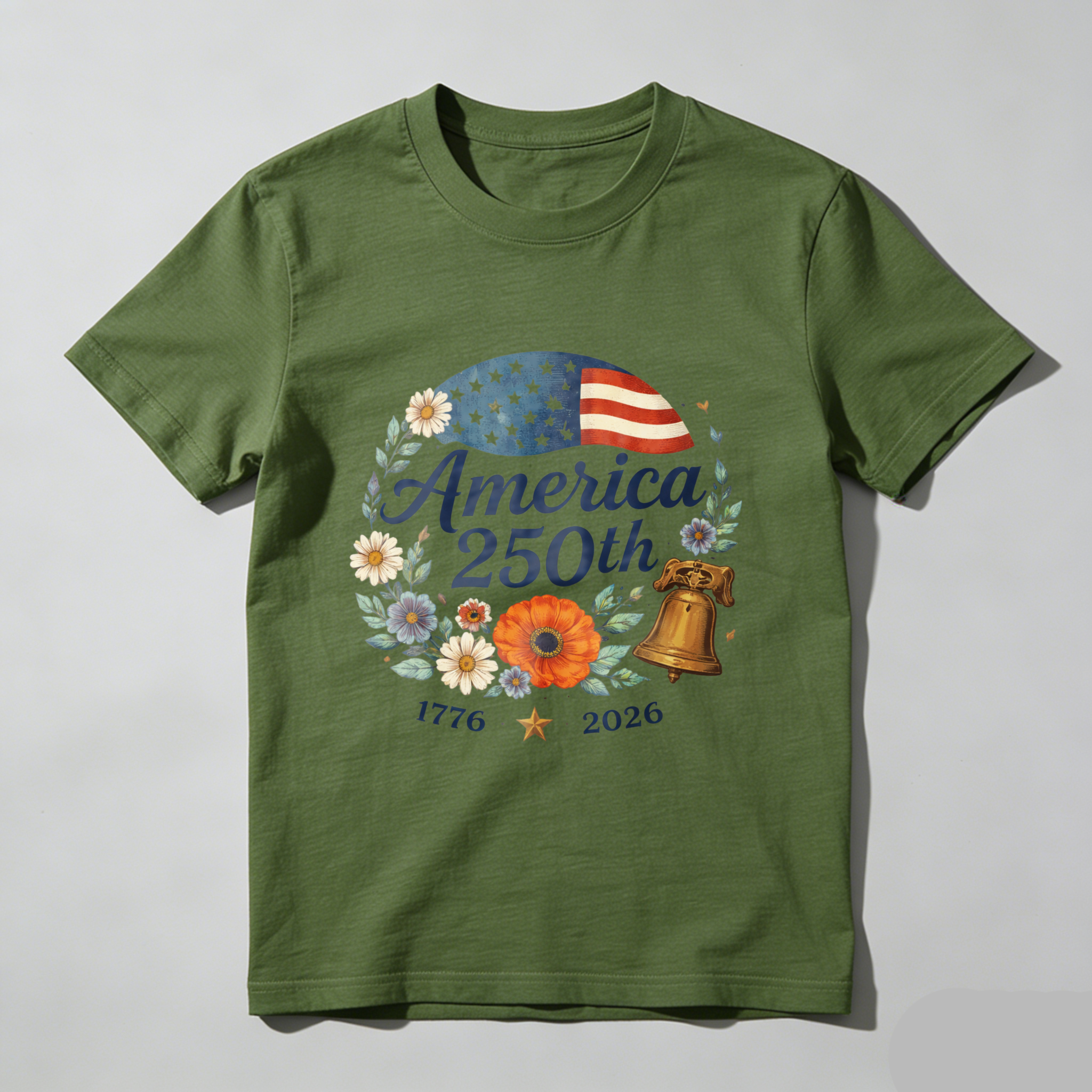America 250th Anniversary 1776 To 2026 Independence Day Celebration T Shirt With Liberty Bell And Floral Design