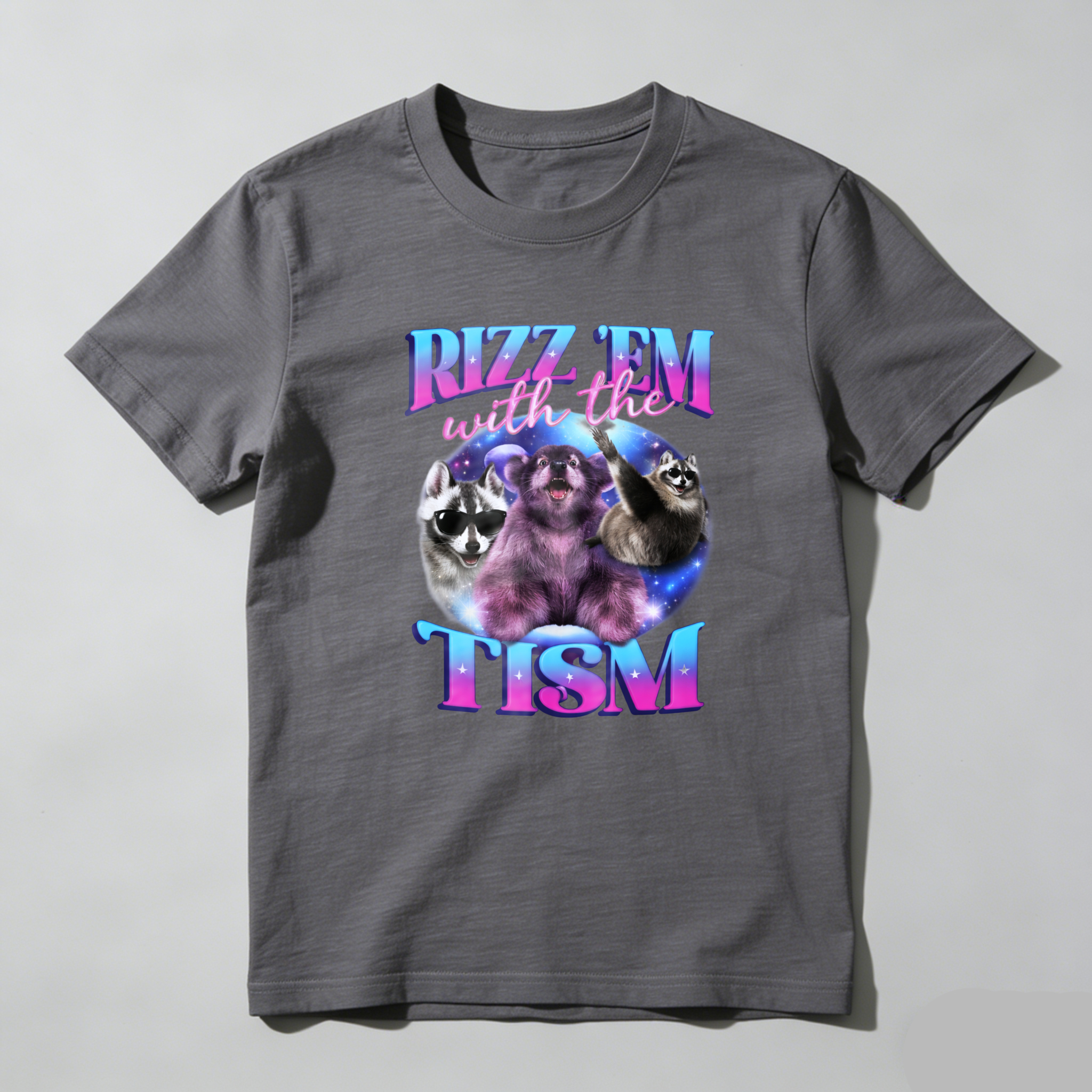 Rizz Em With The Tism Funny Animal Shirt Galaxy Design Black T-Shirt