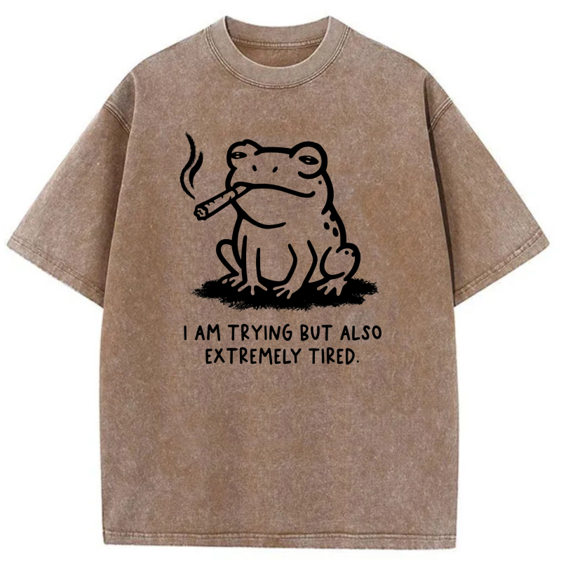 Frog Smoking Cigar Trying But Tired tshirt 100% cotton