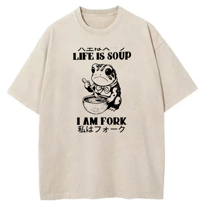 Life Is Soup I Am Fork Frog Eating Bowl tshirt 100% cotton