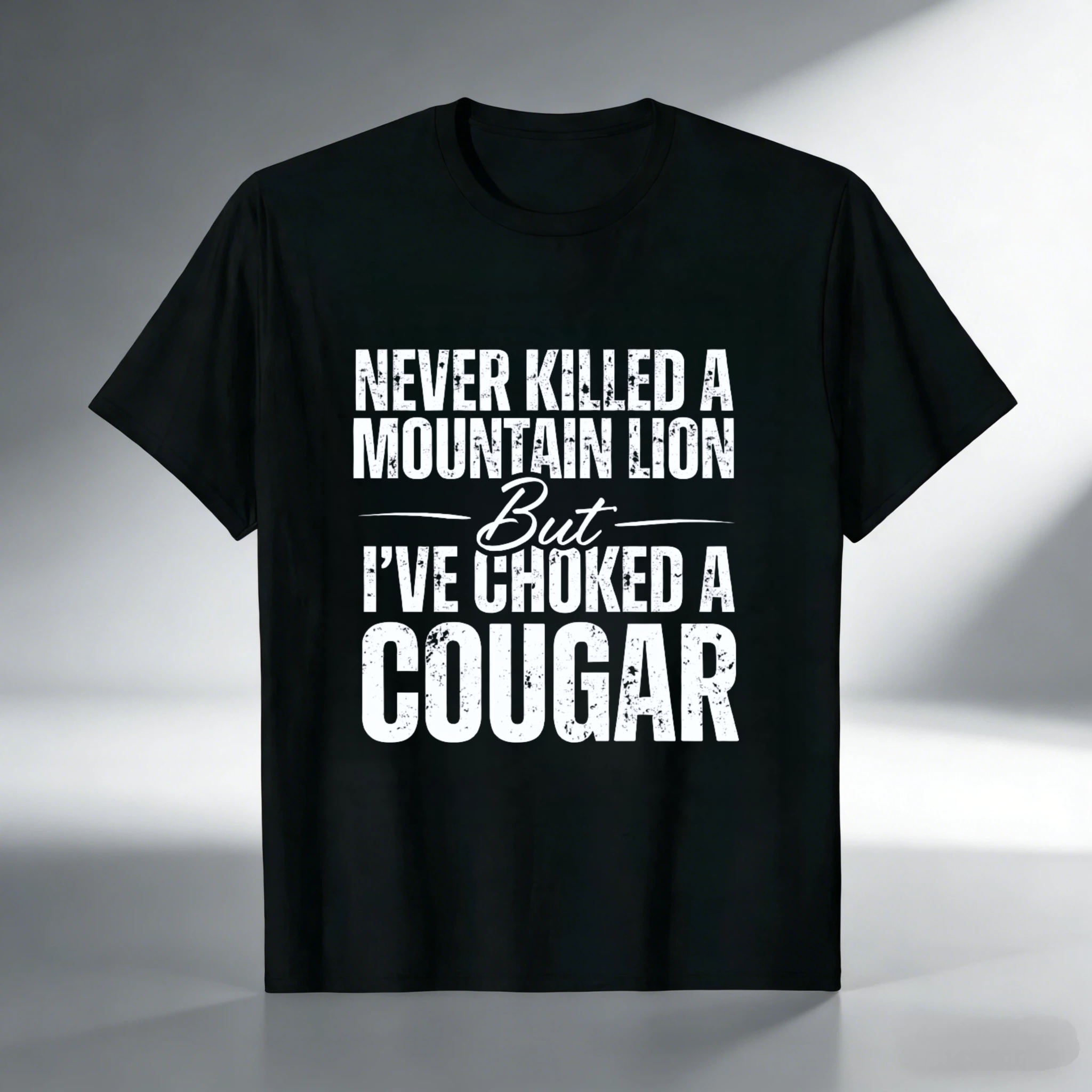 TEECURENT Never Killed A Mountain Lion But Ive Choked A Cougar T Shirt Funny Hunting Humor Gift For Men Women Outdoor Adventure Wear