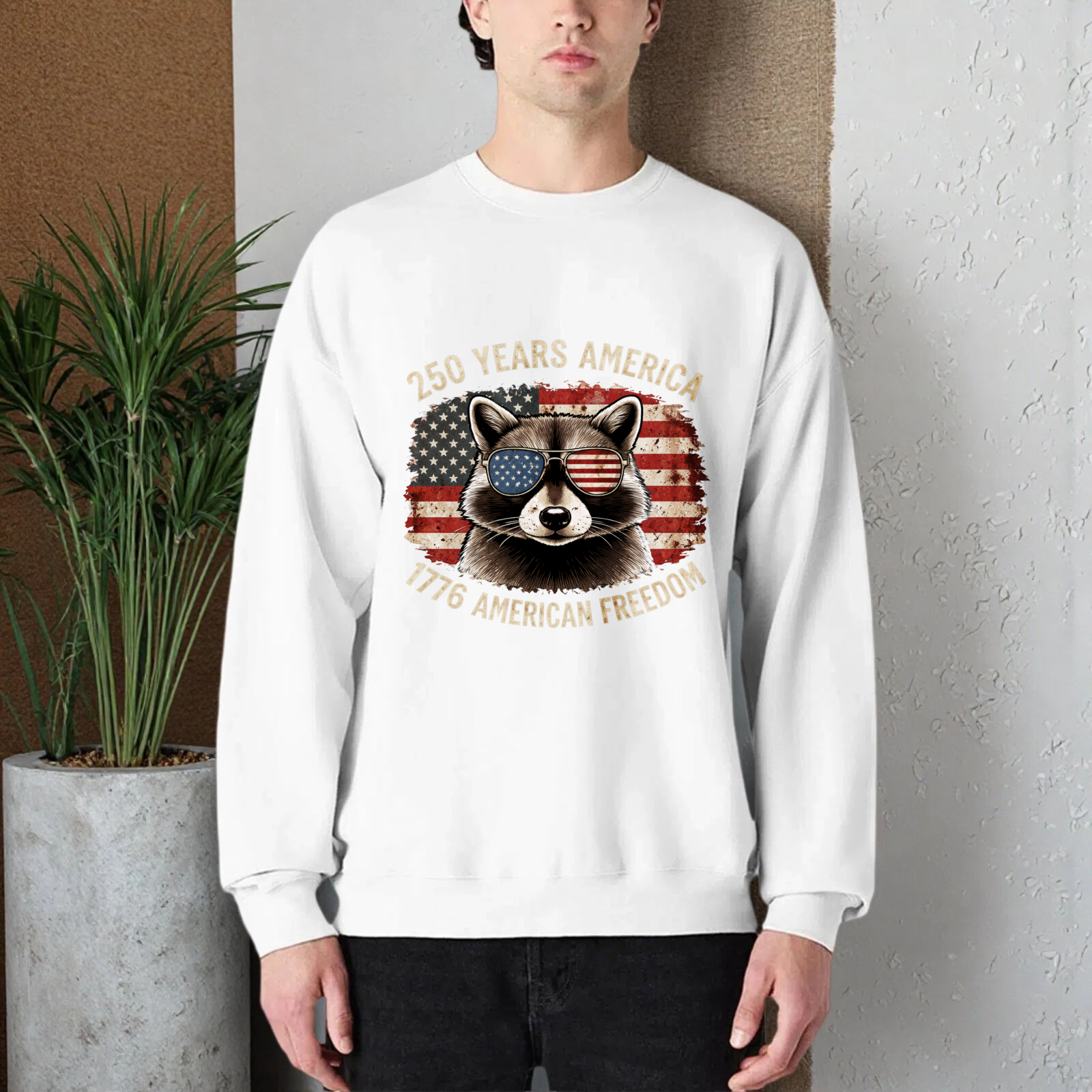 Racoon American Flag Sweatshirt 250 Years America 1776 American Freedom Patriotic Crewneck Pullover Shirt