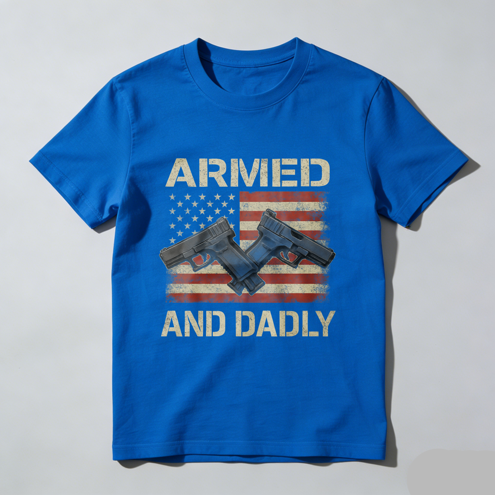 Armed And Dadly American Flag Gun T-Shirt Made In Usa