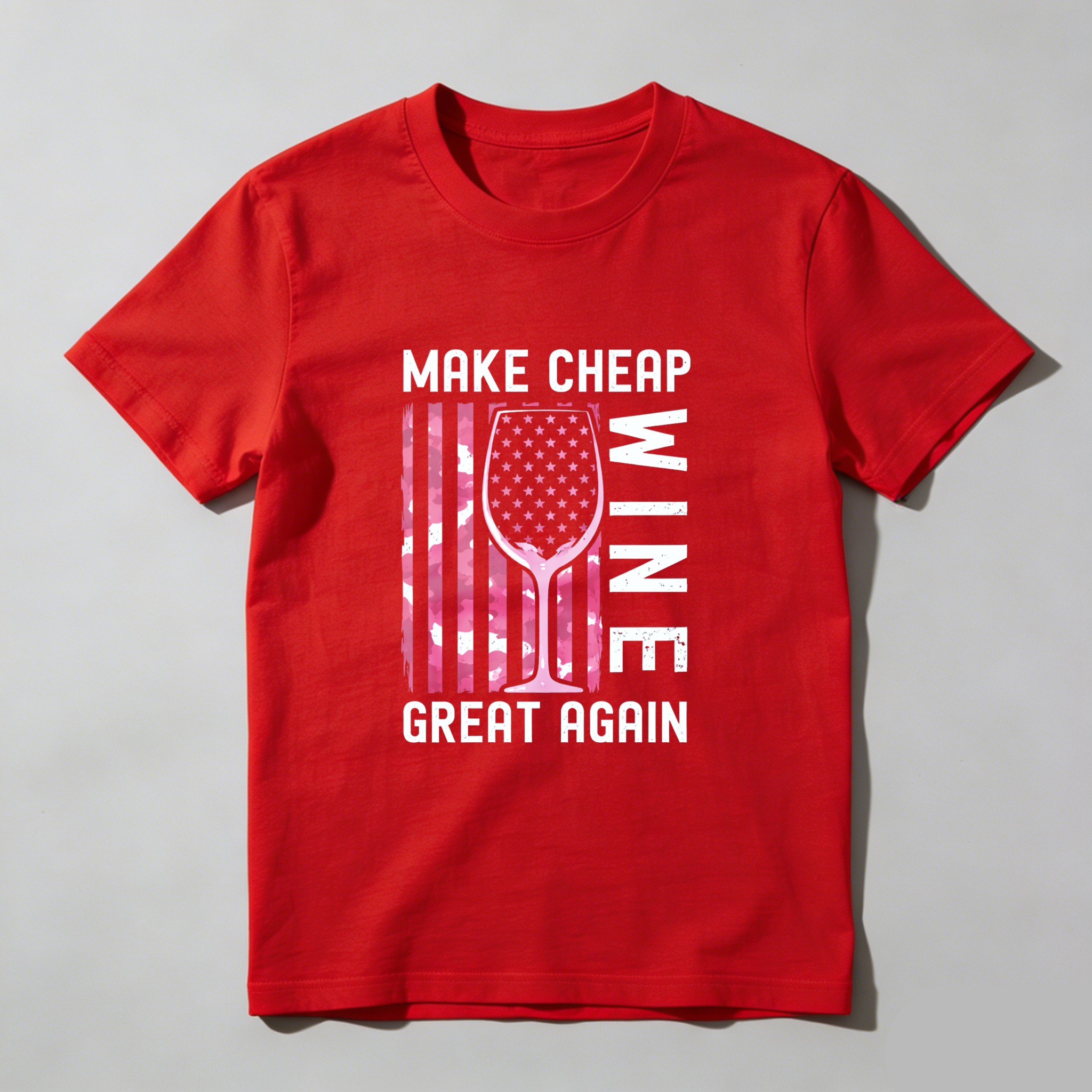 TEECURENT Make Cheap Wine Great Again Patriotic T-Shirt With American Flag Design For Wine Lovers And Humor Fans WOMEN