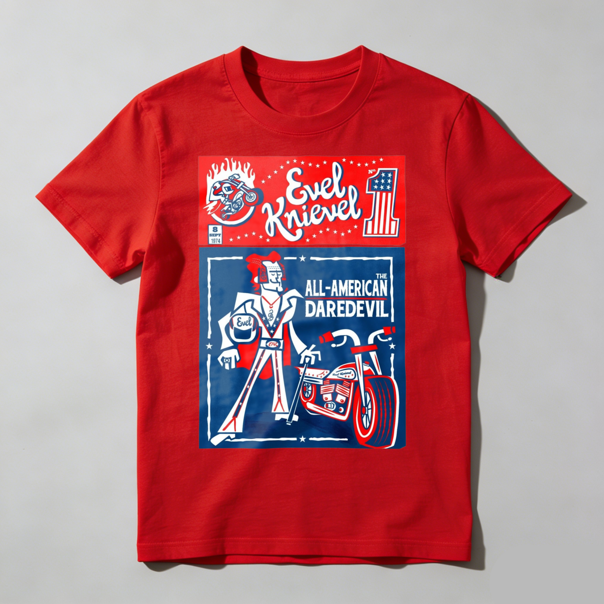 All American Daredevil Vintage Style Graphic T-Shirt Casual Top Retro Motorcycle Stunt Rider Design Cotton T-Shirt