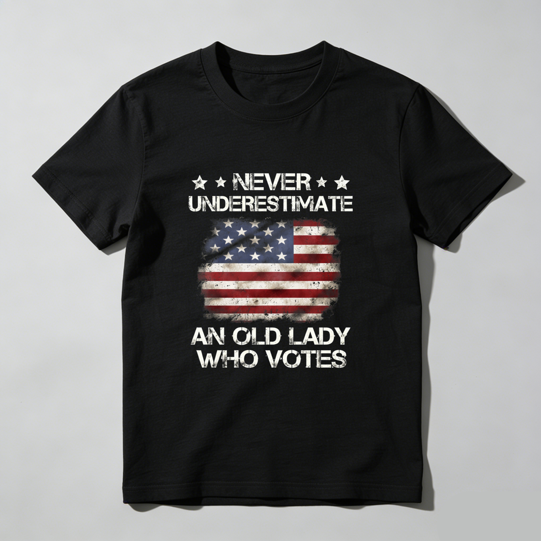 TEECURENT Never Underestimate An Old Lady Who Votes American Flag Patriotic T-Shirt WOMEN