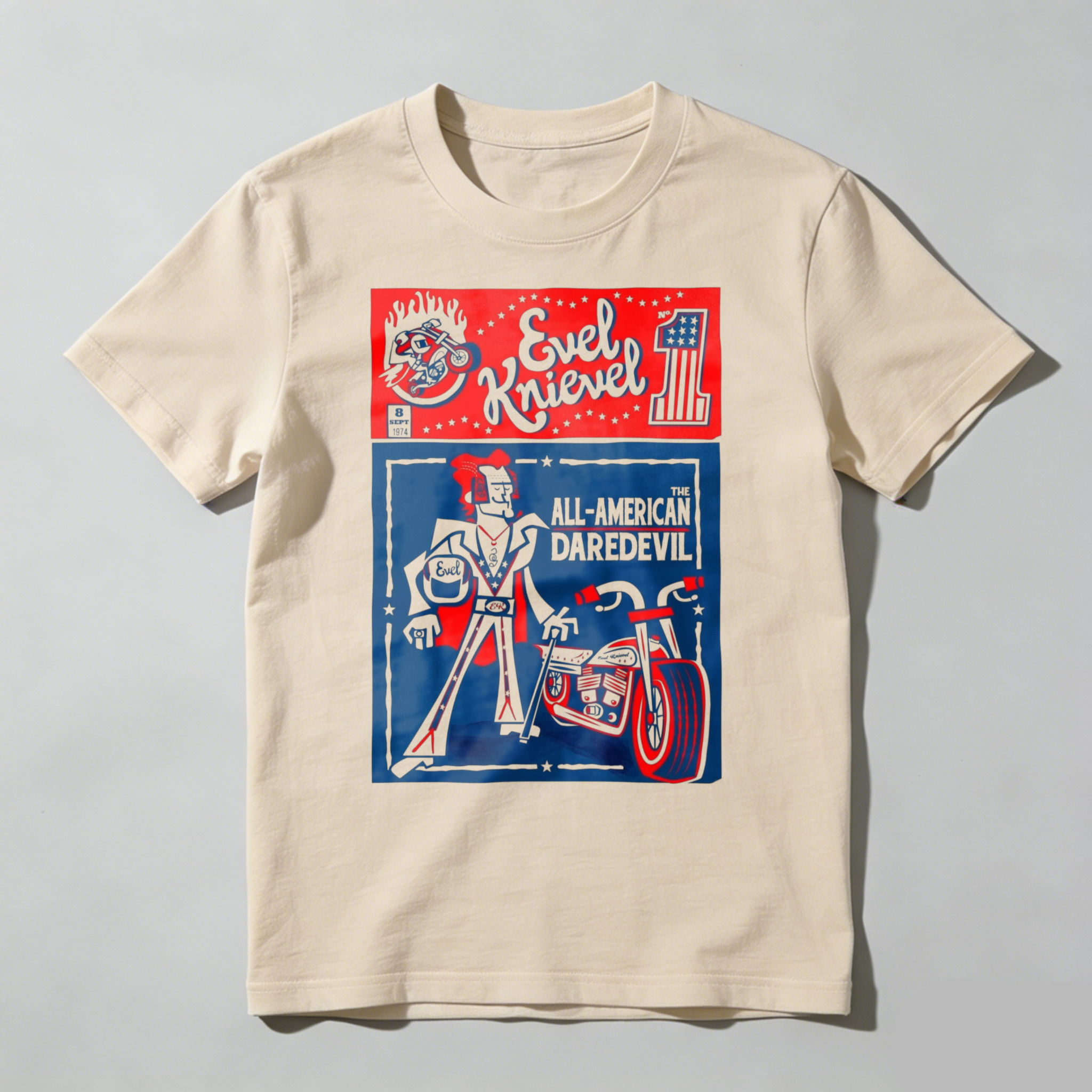 All American Daredevil Vintage Style Graphic T-Shirt Casual Top Retro Motorcycle Stunt Rider Design Cotton T-Shirt