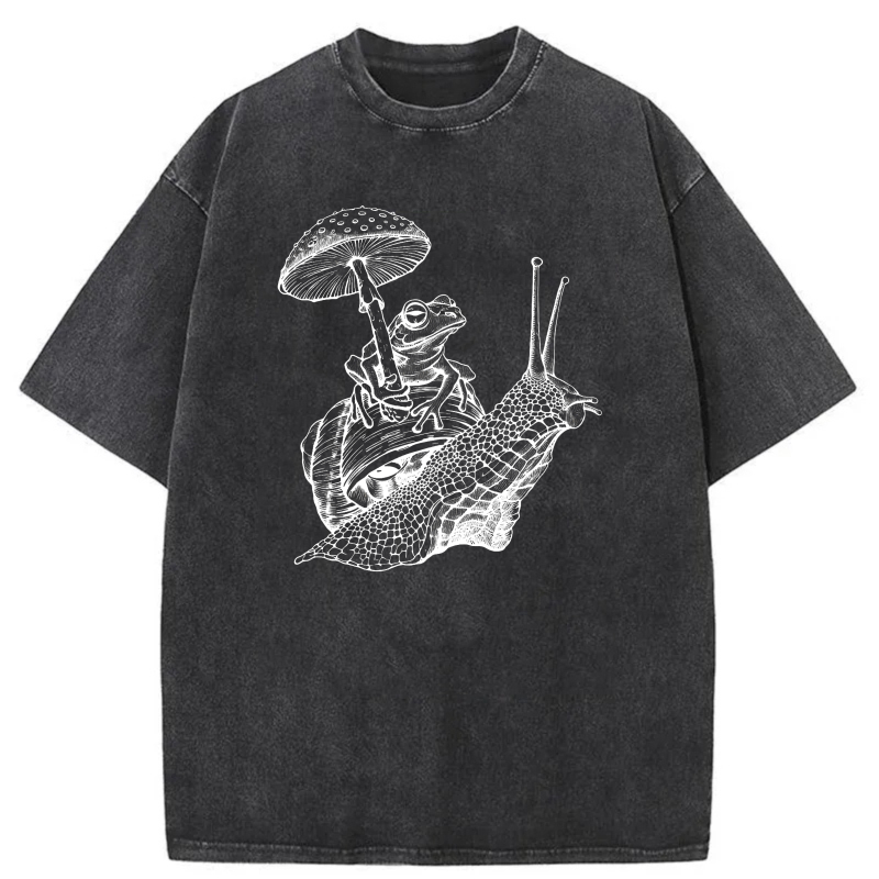 Frog Riding Snail Under Mushroom tshirt 100% cotton
