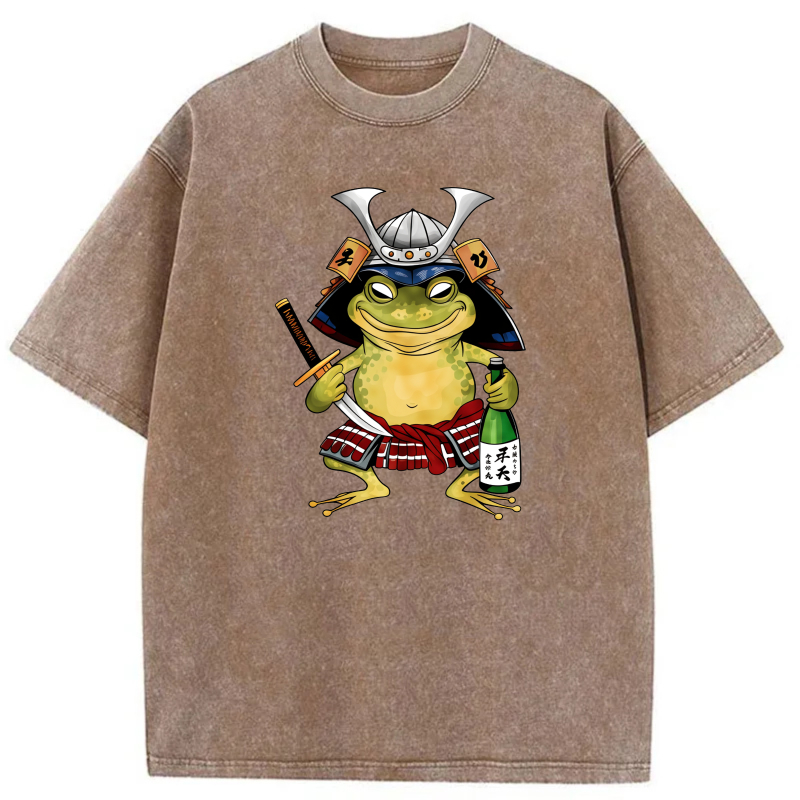 Frog Samurai With Sword And Sake Bottle tshirt 100% cotton