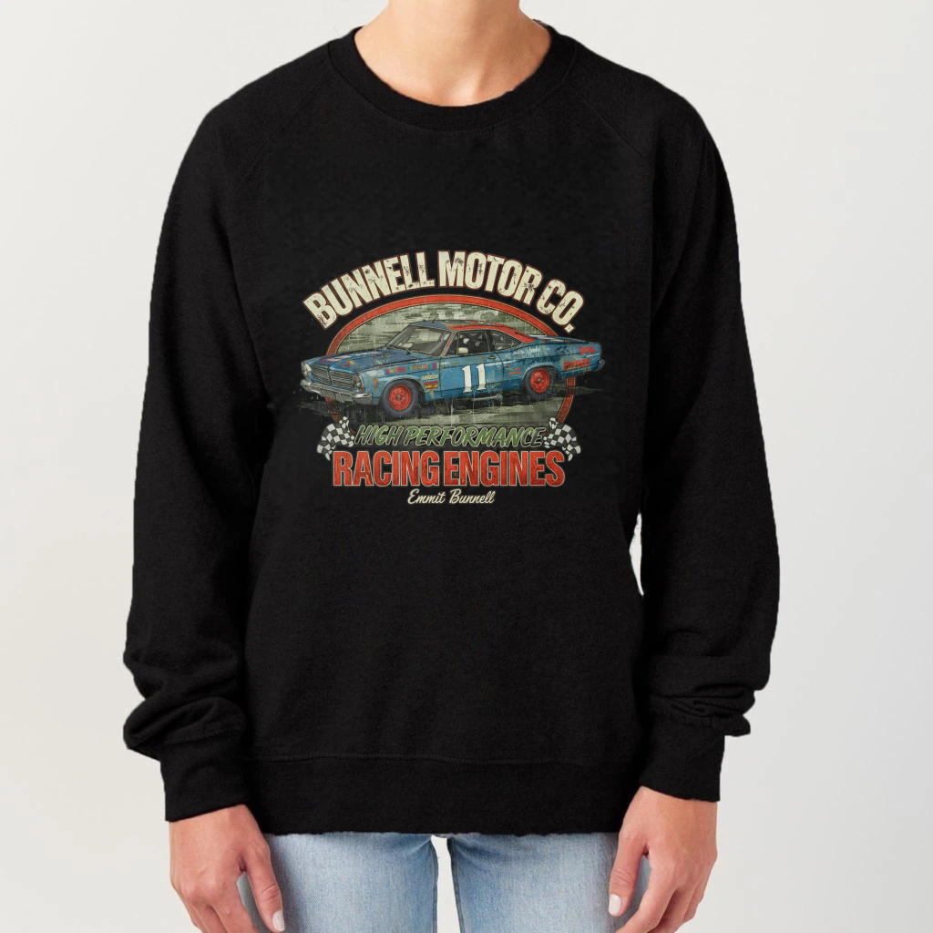 TEECURENT Bunnell Motor Co Racing Engines Sweatshirt Classic Car Graphic Crewneck Pullover Black