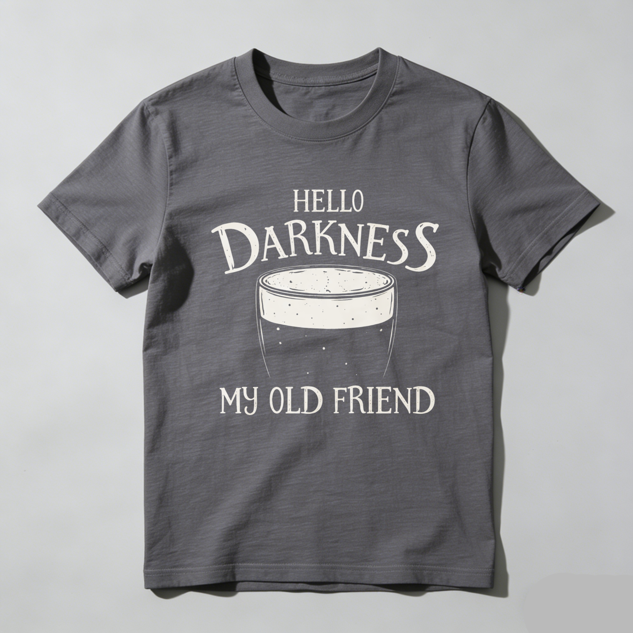 TEECURENTHello Darkness My Old Friend Beer Glass T-Shirt Black Men Women Casual Graphic Tee Shirt Unisex Top Fun Drink Themed Apparel-TeeCurent