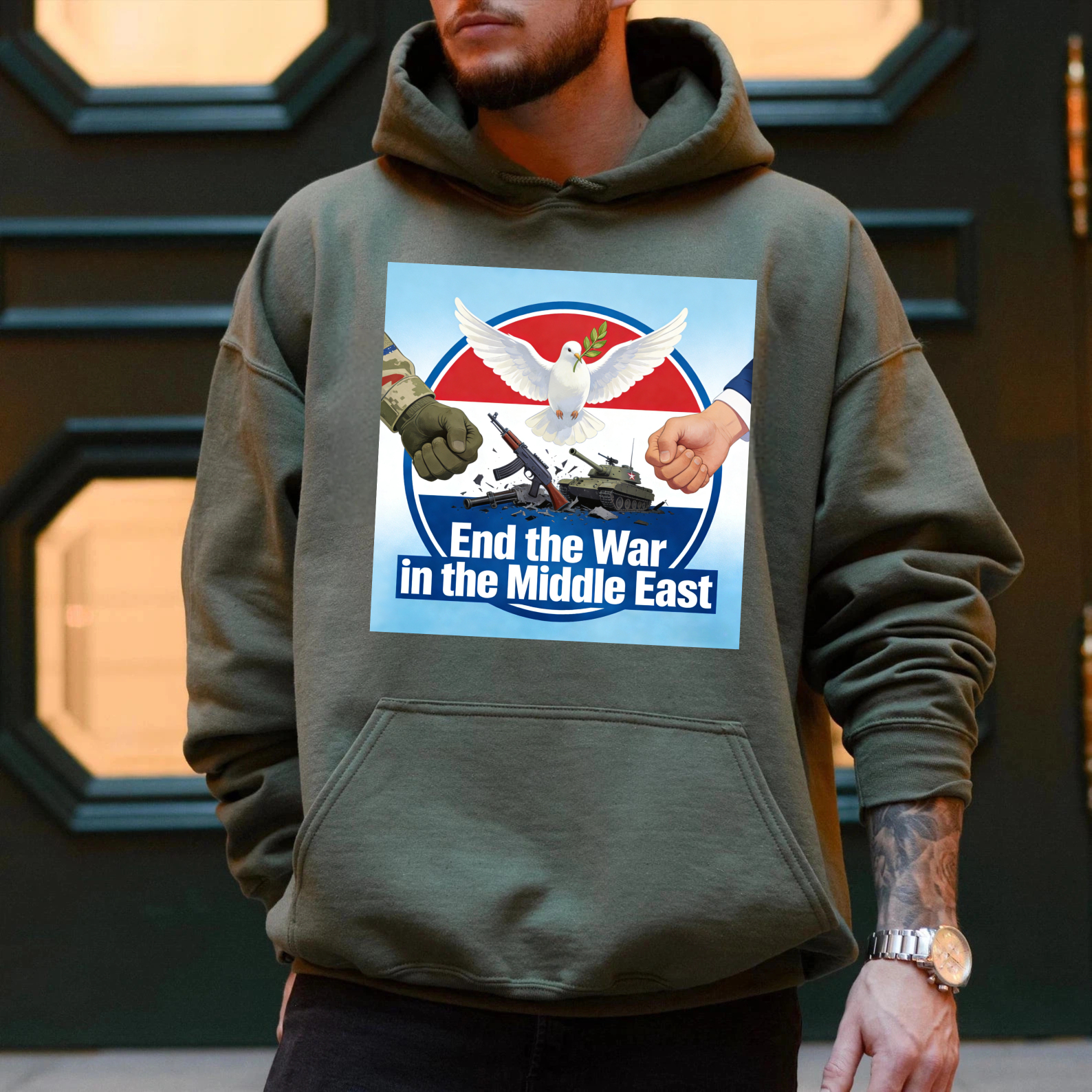 TEECURENT End The War In The Middle East Peace Dove Hoodie With Graphic Design For Peace Advocates And Humanitarian Supporters