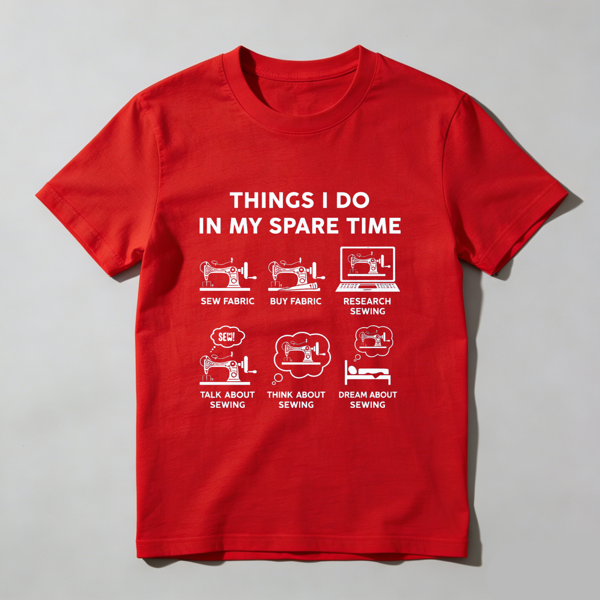 TEECURENT Things I Do In My Spare Time Sewing T-Shirt For Sewing Enthusiasts And Crafters With Fun Sewing Icons And Humorous Quotes WOMEN