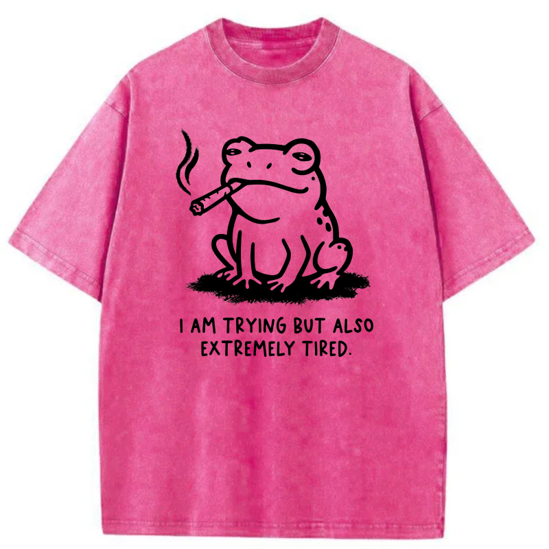 Frog Smoking Cigar Trying But Tired tshirt 100% cotton