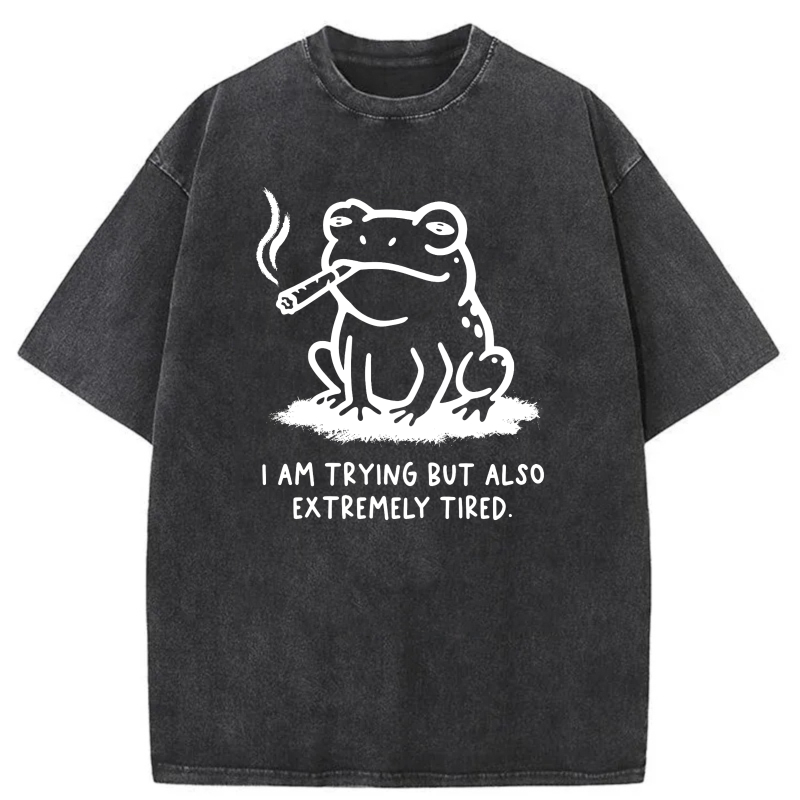 Frog Smoking Cigar Trying But Tired tshirt 100% cotton