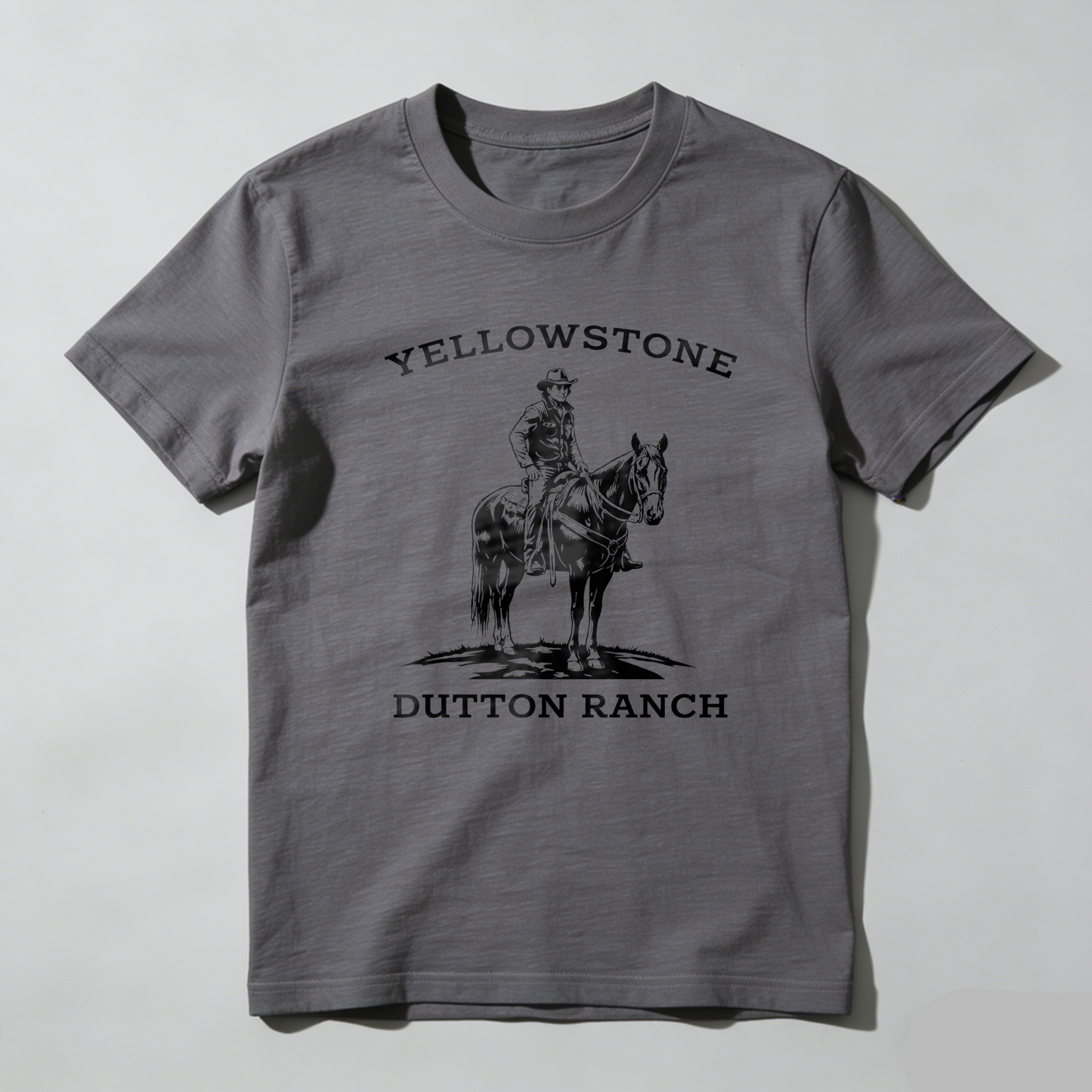 TEECURENT Yellowstone Dutton Ranch Cowboy Horse Rider T-Shirt Black Cotton Men Women Unisex Western Style Graphic Tee Shirt
