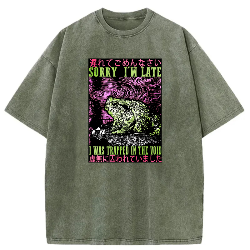 Frog In Void With Japanese Text And Swirls tshirt 100% cotton