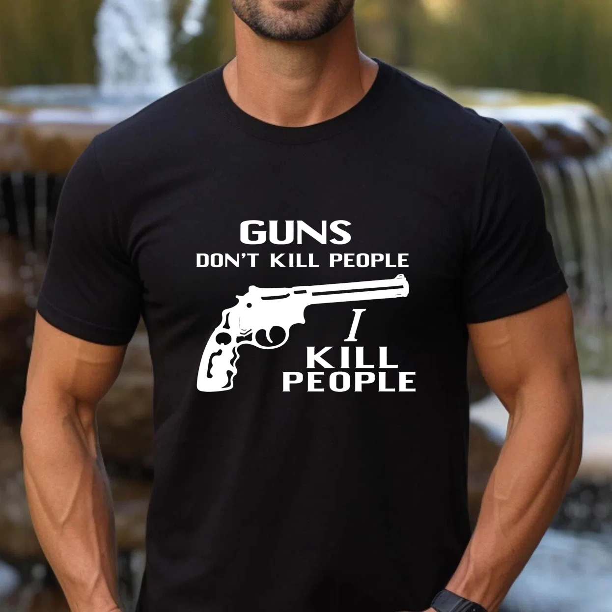 TEECURENT Guns Dont Kill People I Kill People T Shirt With Pistol Graphic Black Cotton Tee Men Women Unisex Apparel
