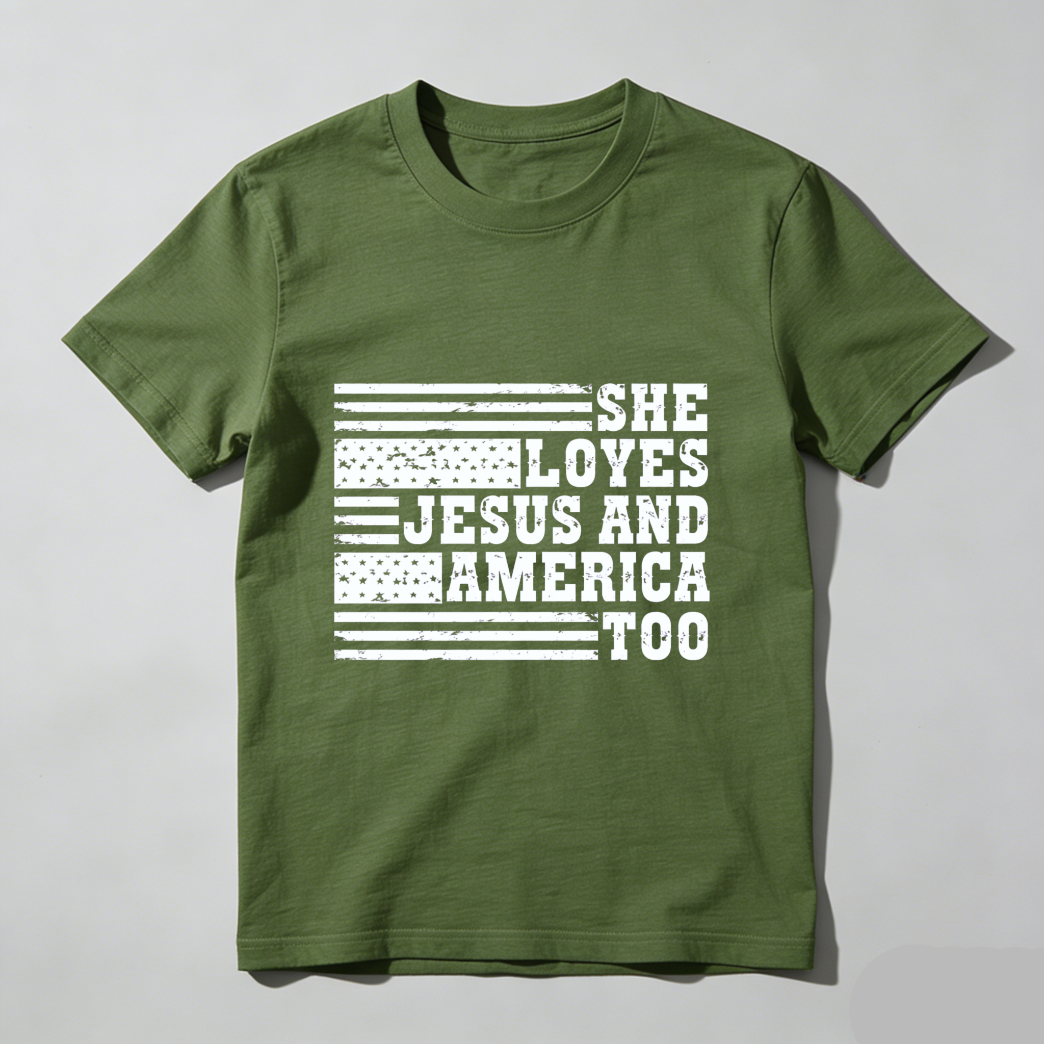 TEECURENT She Loves Jesus And America Too Patriotic Flag T Shirt WOMEN