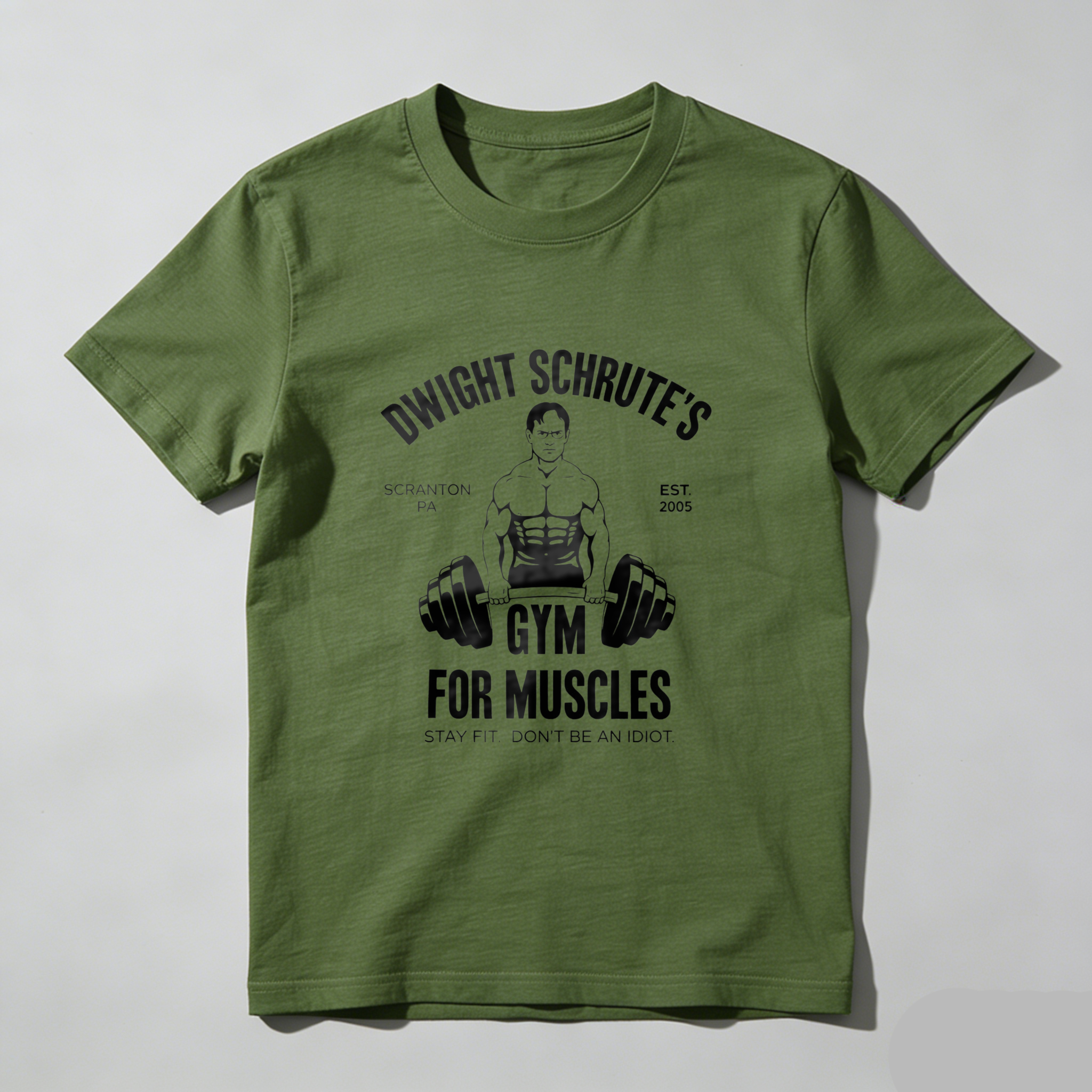 TEECURENT Dwight Schrutes Gym For Muscles T Shirt Scranton Pa Est 2005 Stay Fit Dont Be An Idiot Workout Tee