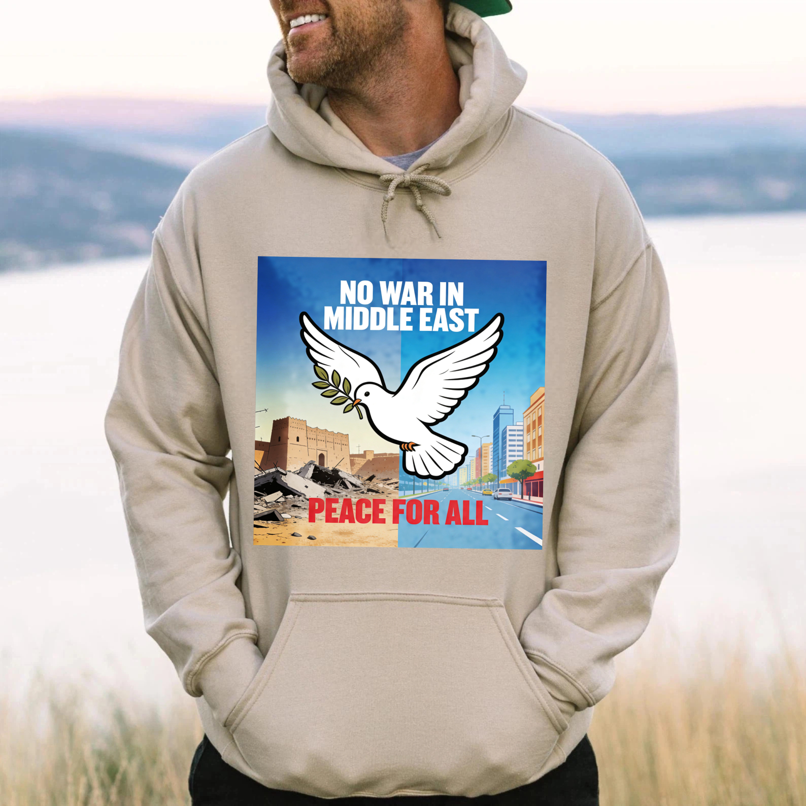 TEECURENT No War In Middle East Peace For All Hoodie With Dove And Olive Branch Graphic Design For Peace Advocacy And Social Awareness