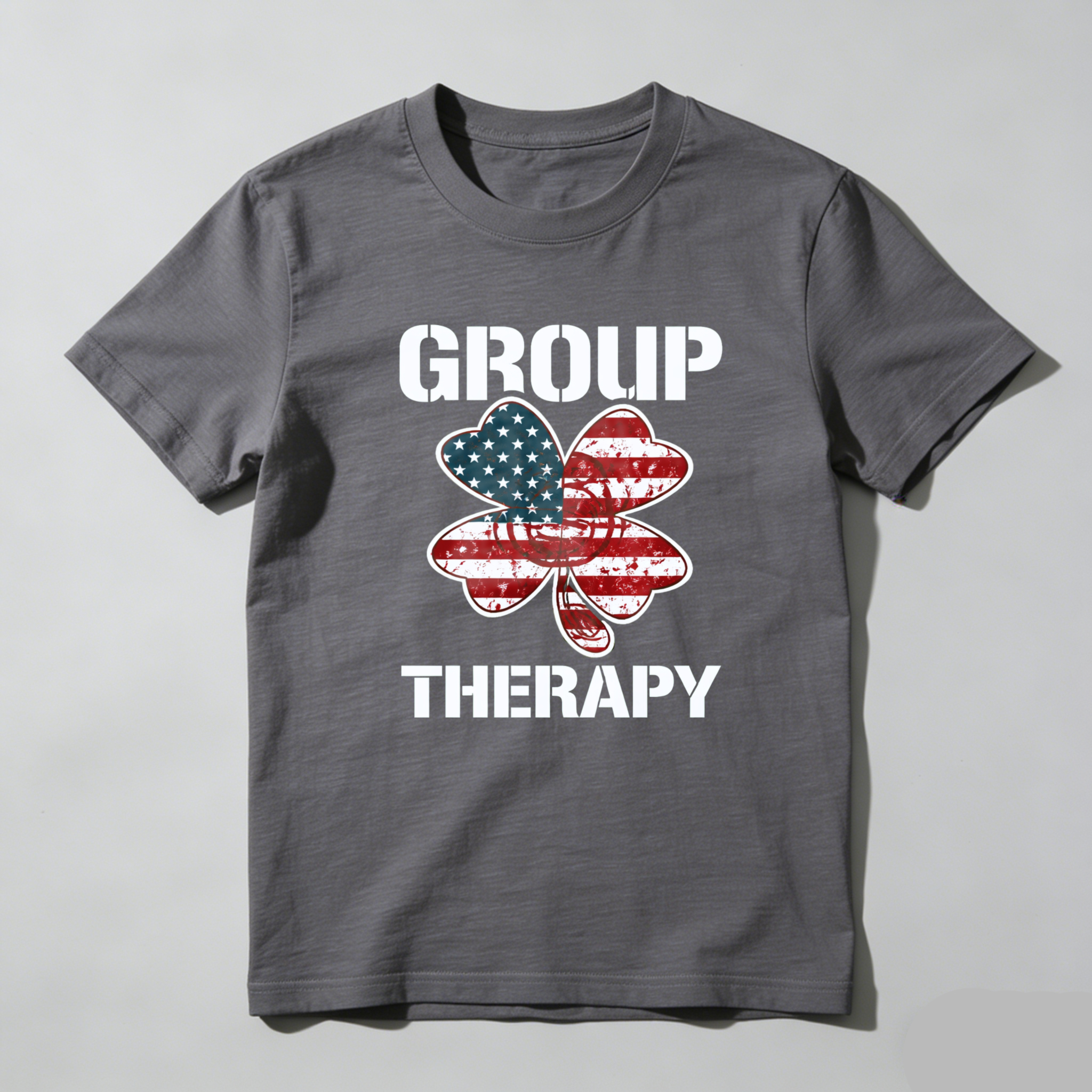 TEECURENT Group Therapy American Flag Shamrock T Shirt