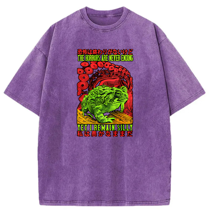 Green Frog Red Tentacles Horror Text Design tshirt 100% cotton