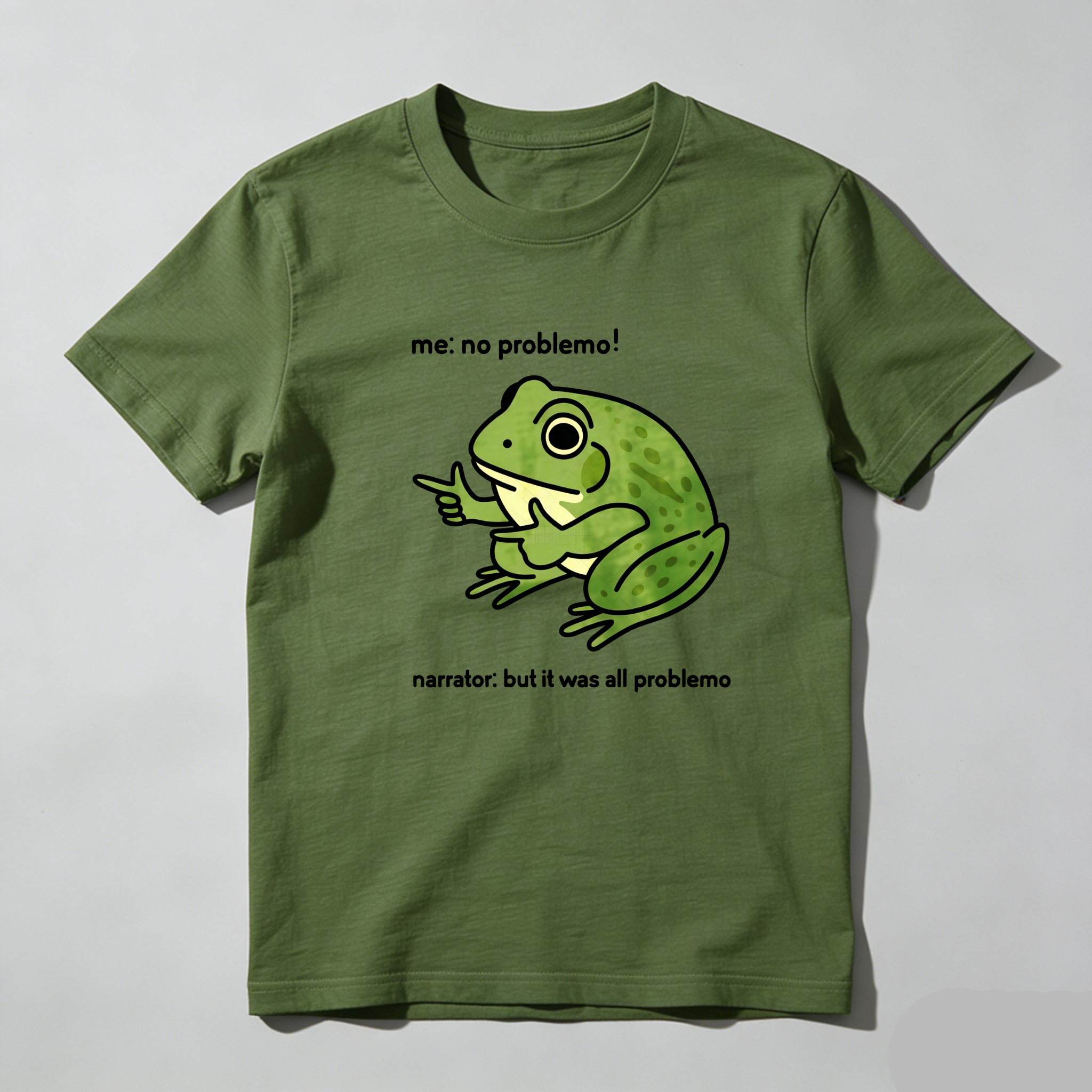 TEECURENT Frog No Problemo Narrator All Problemo Pure Cotton Short Sleeve T-Shirt-TeeCurent