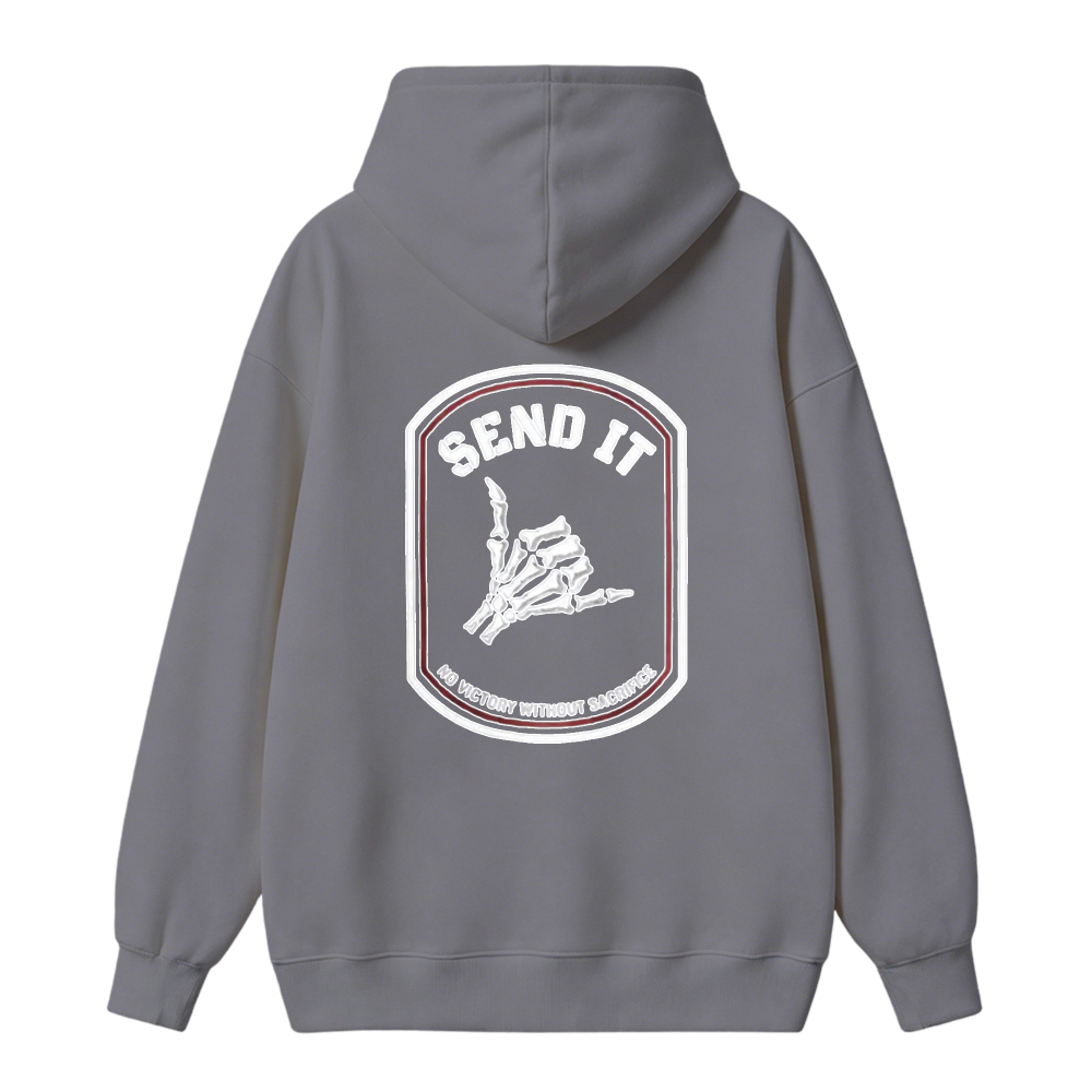 Send It Skeleton Hand Patch No Victory Without Sacrifice Graphic Unisex Classic Hoodie