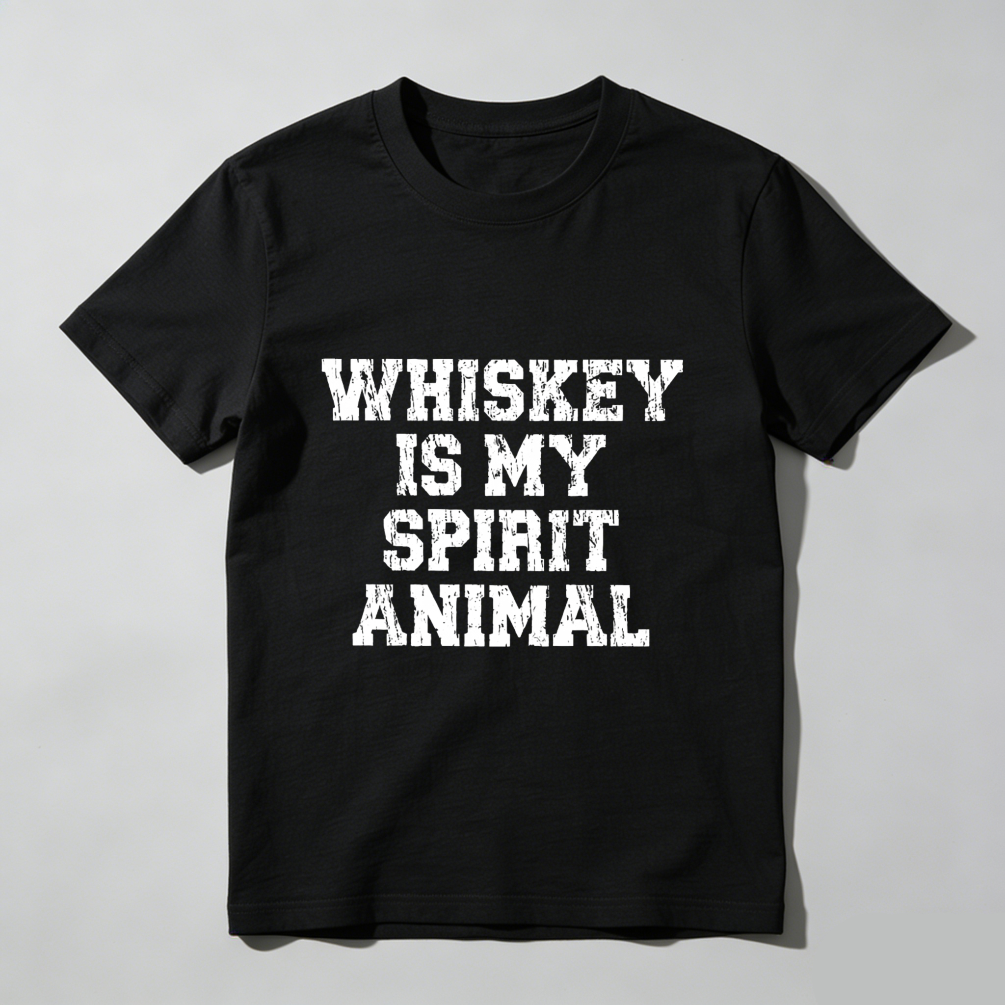 TEECURENT Whiskey Is My Spirit Animal T Shirt Funny Drinking Quote Men Women Casual Crewneck Tee Shirt