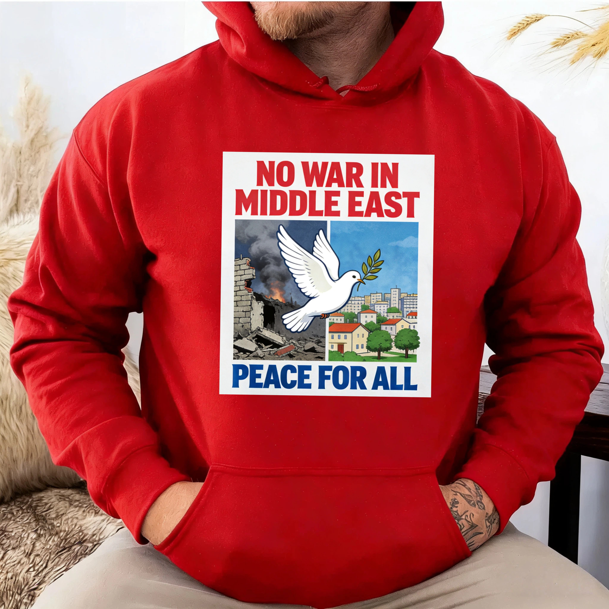TEECURENT No War In Middle East Peace For All Hoodie With Dove And Olive Branch Design Anti War Statement Sweatshirt For Men Women Unisex Apparel