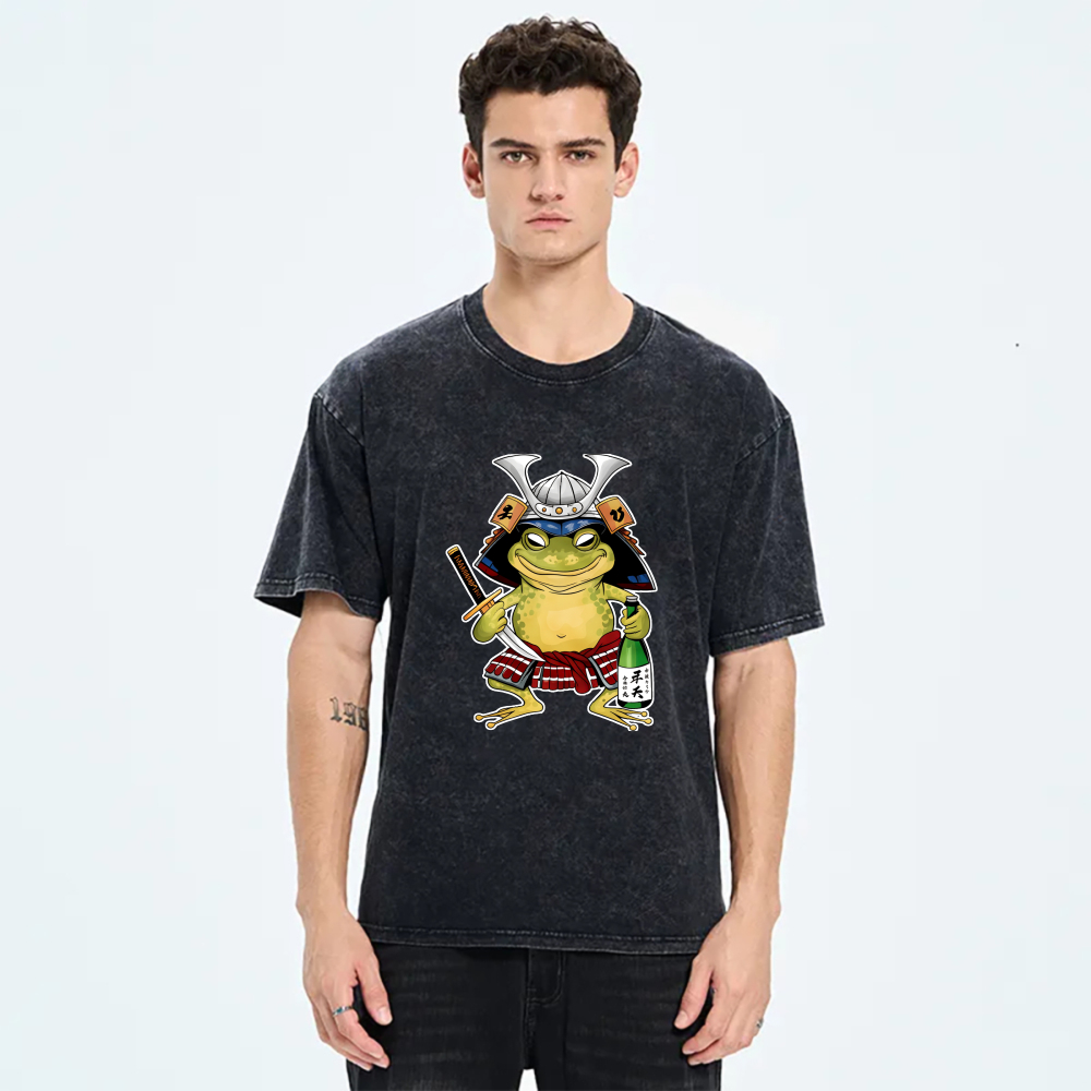 Frog Samurai With Sword And Sake Bottle tshirt 100% cotton