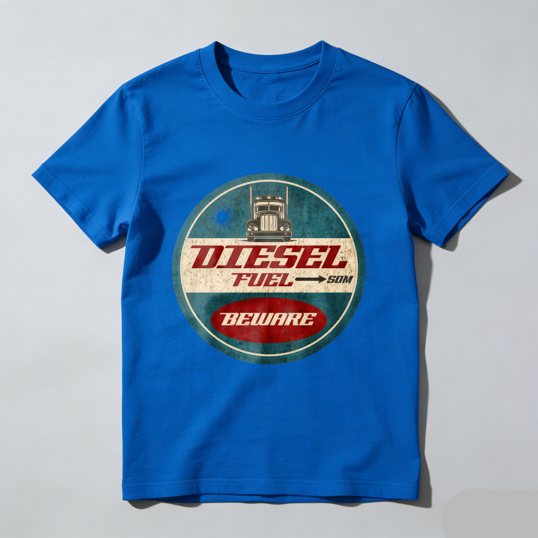 Diesel Fuel Beware Vintage Truck T-Shirt Men's Classic Crewneck Shirt Retro Diesel Engine Design Black Cotton Tee